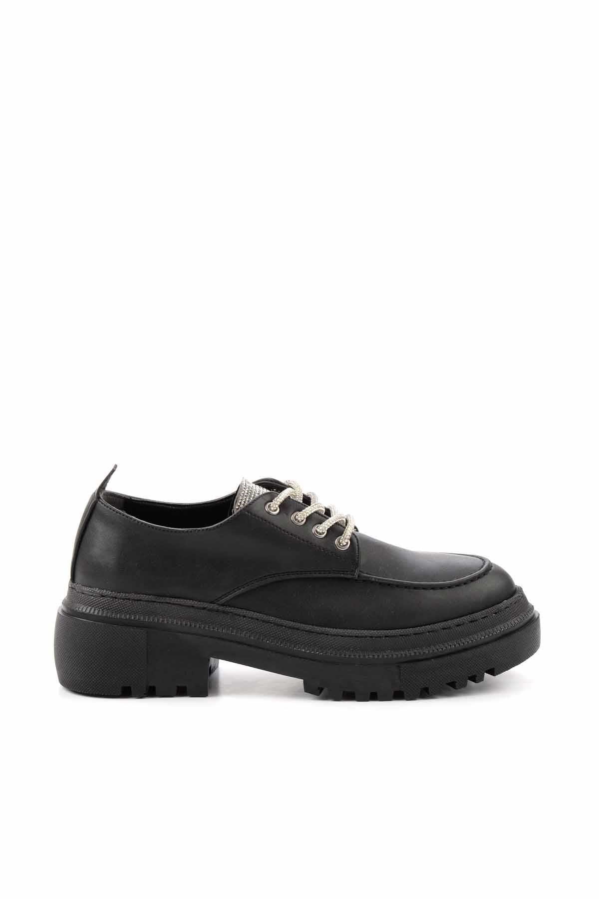 Siyah Lame  Kadın Loafer Ayakkabı K01503741709