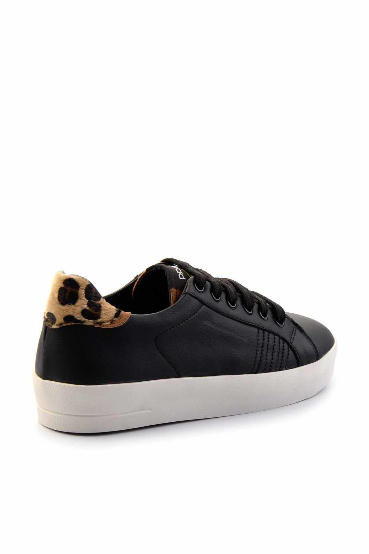 Siyah Leopar Hakiki Deri Kadın Sneaker K01102100103