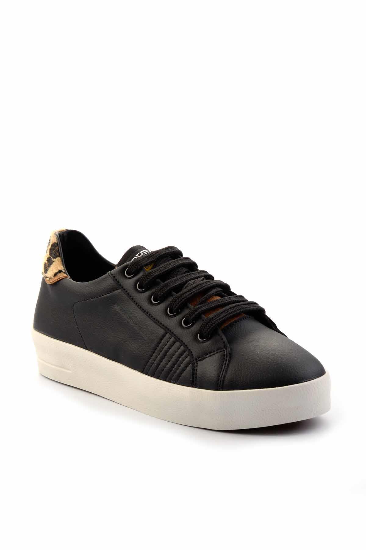 Siyah Leopar Hakiki Deri Kadın Sneaker K01102100103
