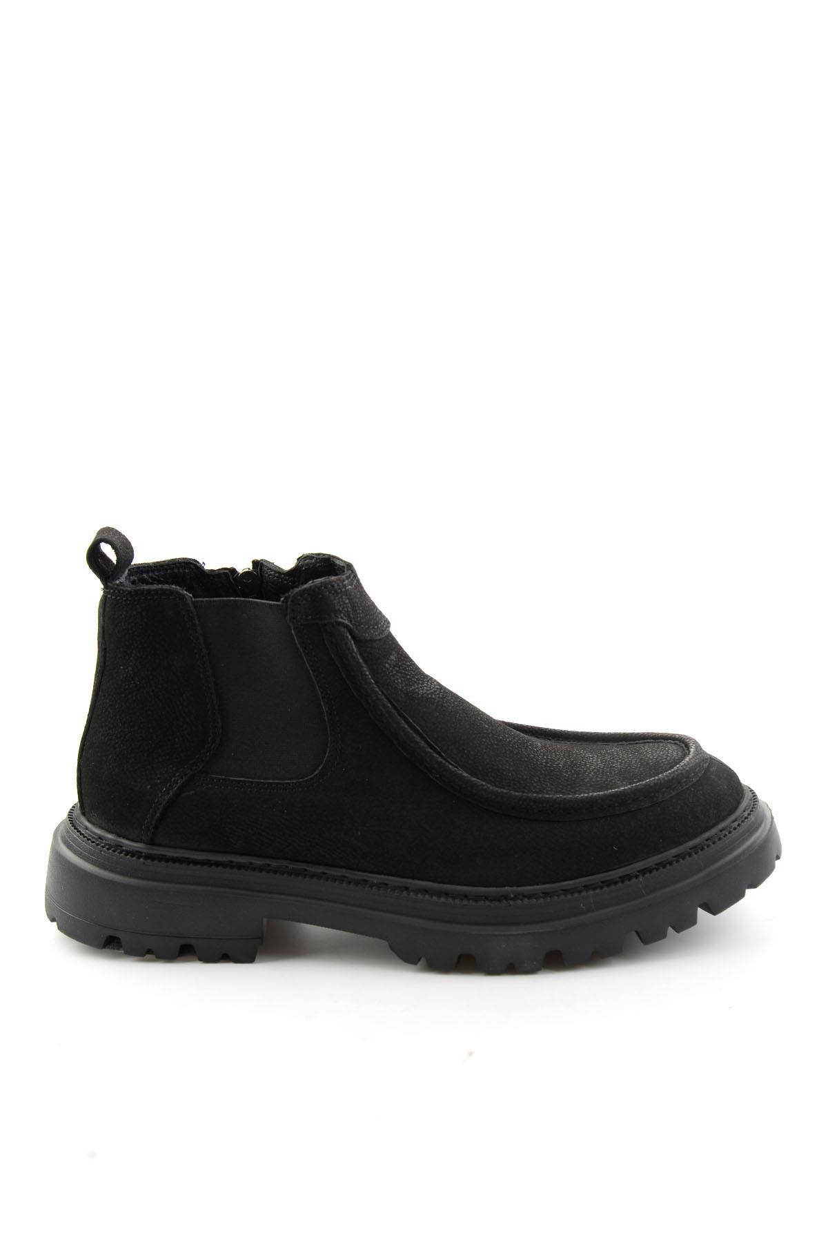 Siyah Nubuk Hakiki Deri Erkek Bot & Bootie E02396025101