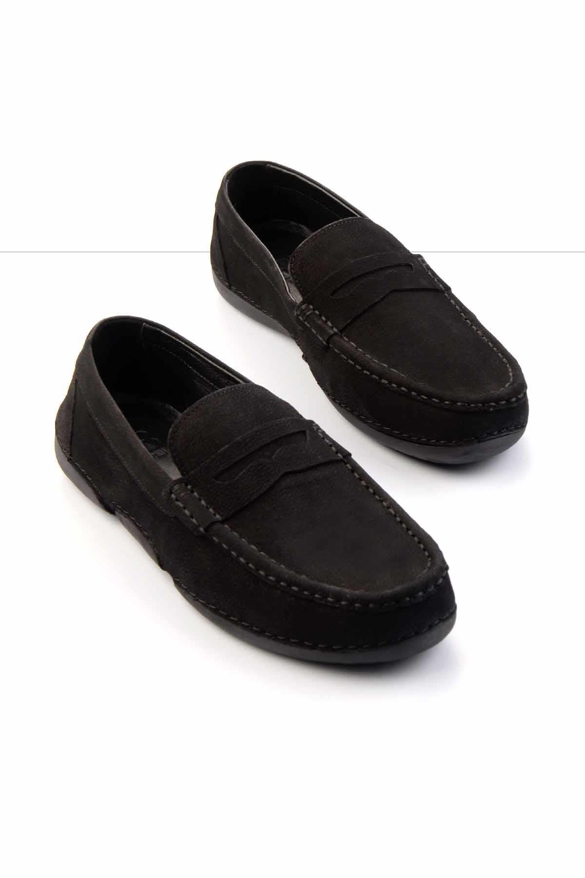 Siyah Nubuk Hakiki Deri Erkek Loafer Ayakkabı E01395223501