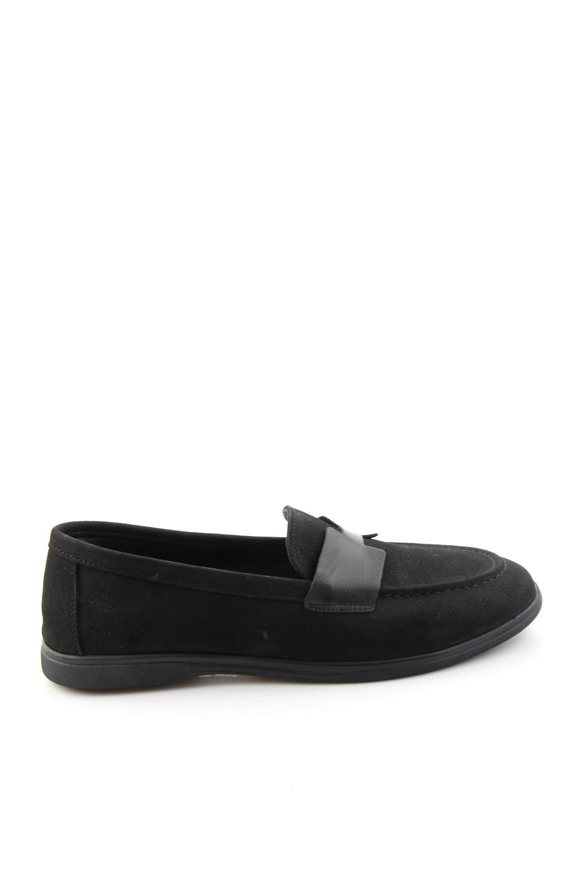 Siyah Nubuk Hakiki Deri Kadın Loafer Ayakkabı K01821097401