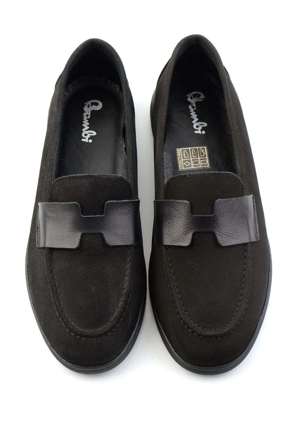 Siyah Nubuk Hakiki Deri Kadın Loafer Ayakkabı K01821097401