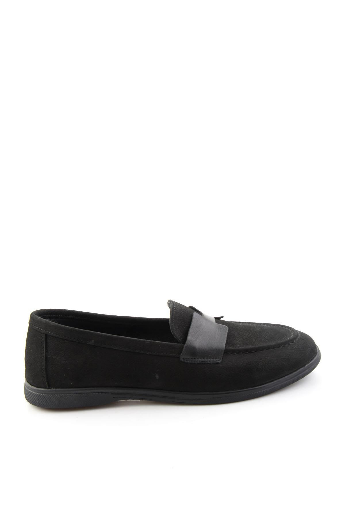 Siyah Nubuk Hakiki Deri Kadın Loafer Ayakkabı K01821097401