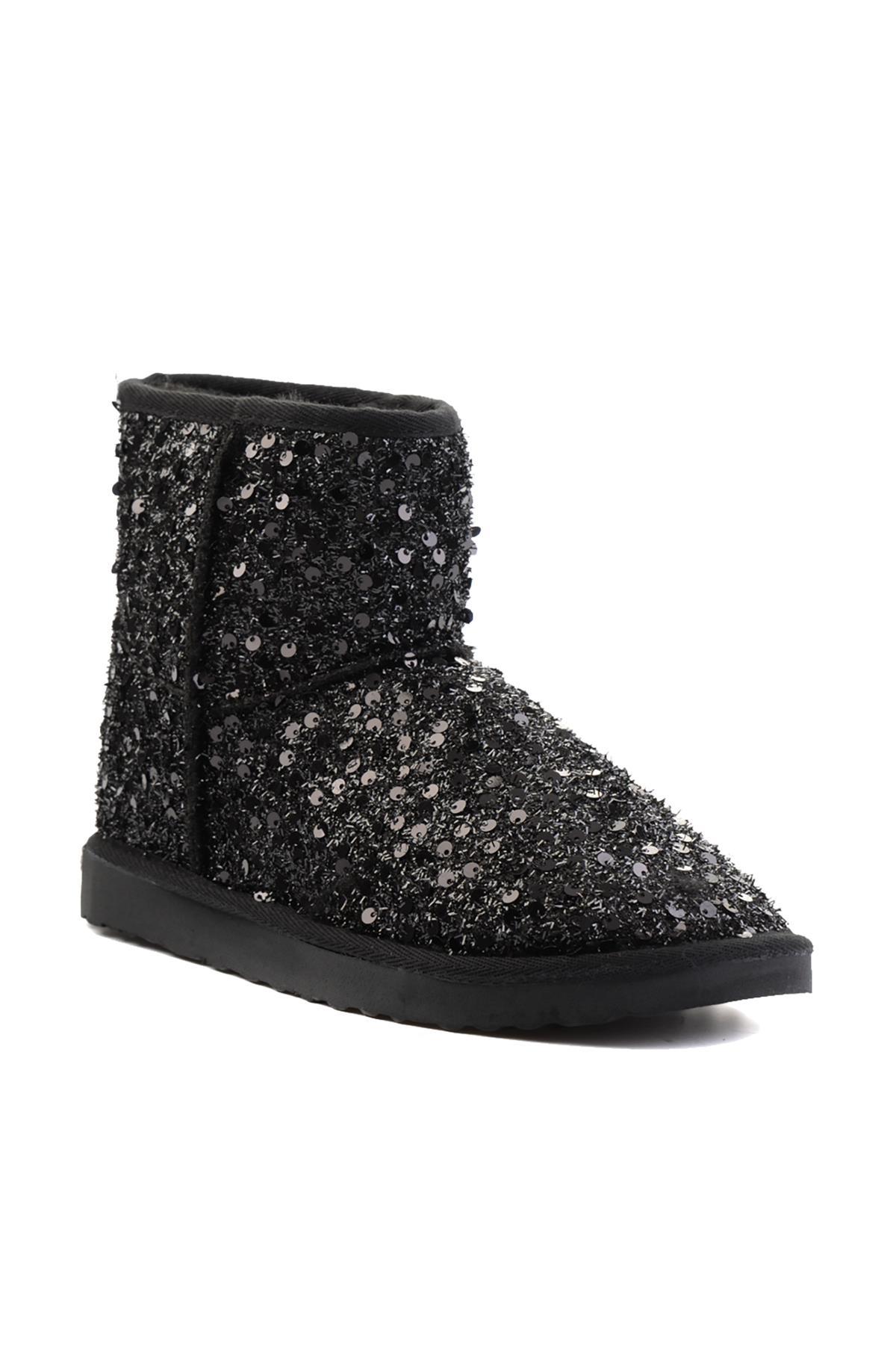 Siyah Pullu  Kadın Bot & Bootie K02635510153