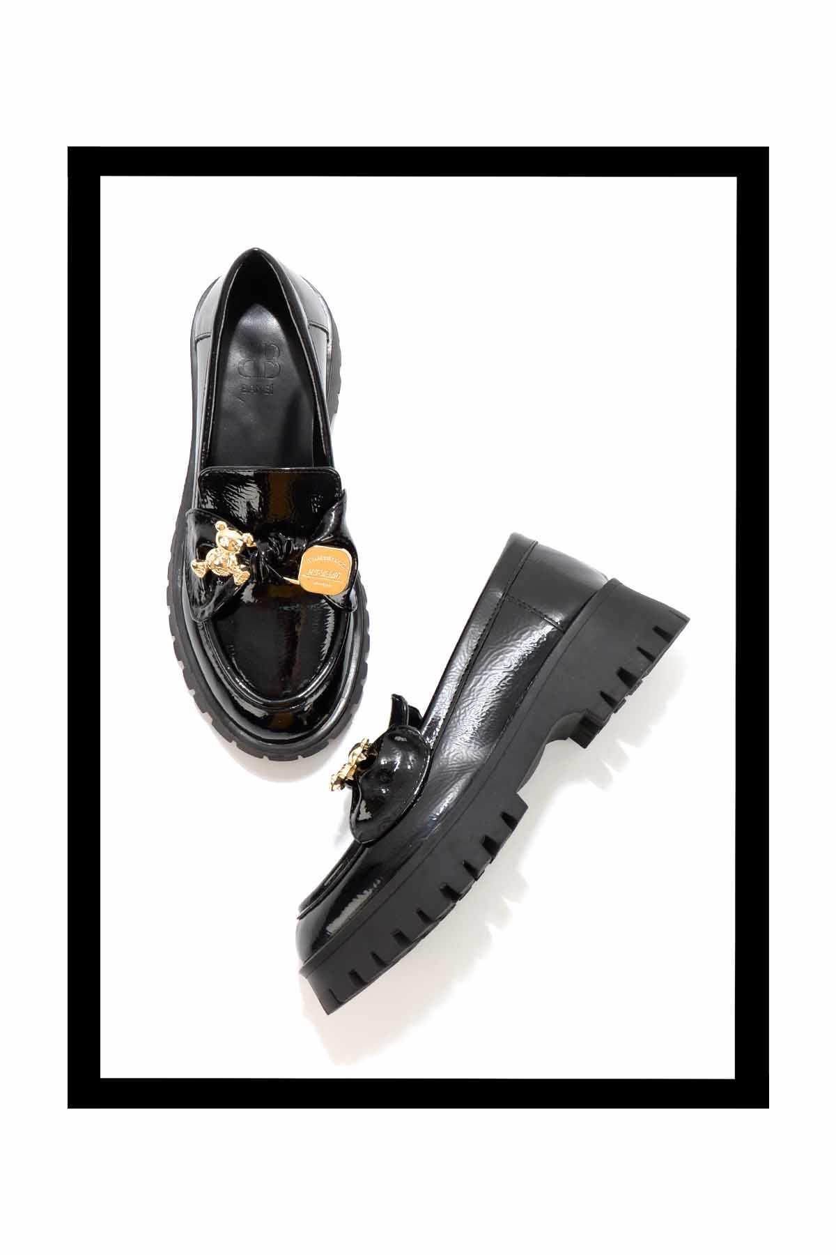 Siyah Rugan  Kadın Loafer Ayakkabı K01246170408