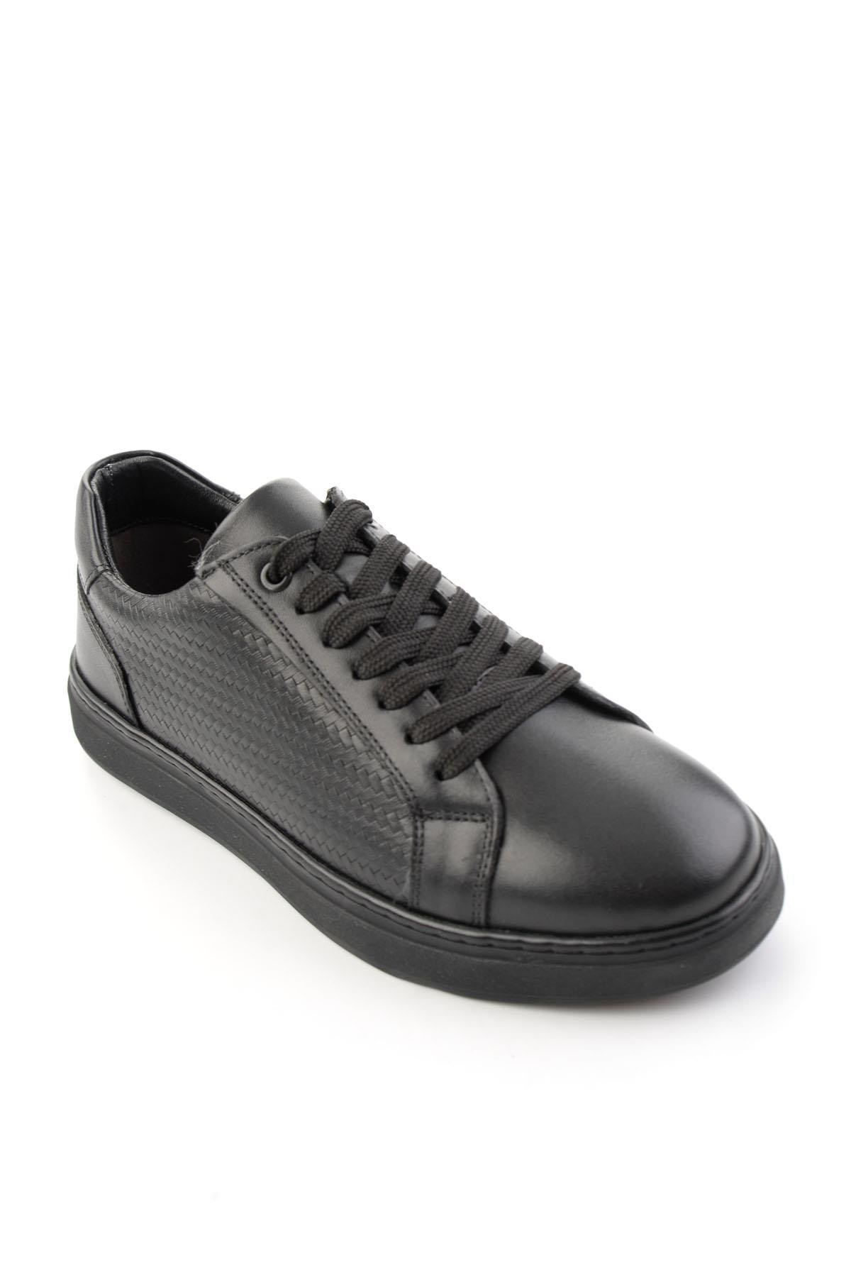 Siyah Siyah Baskılı Hakiki Deri Erkek Sneaker E01807060243