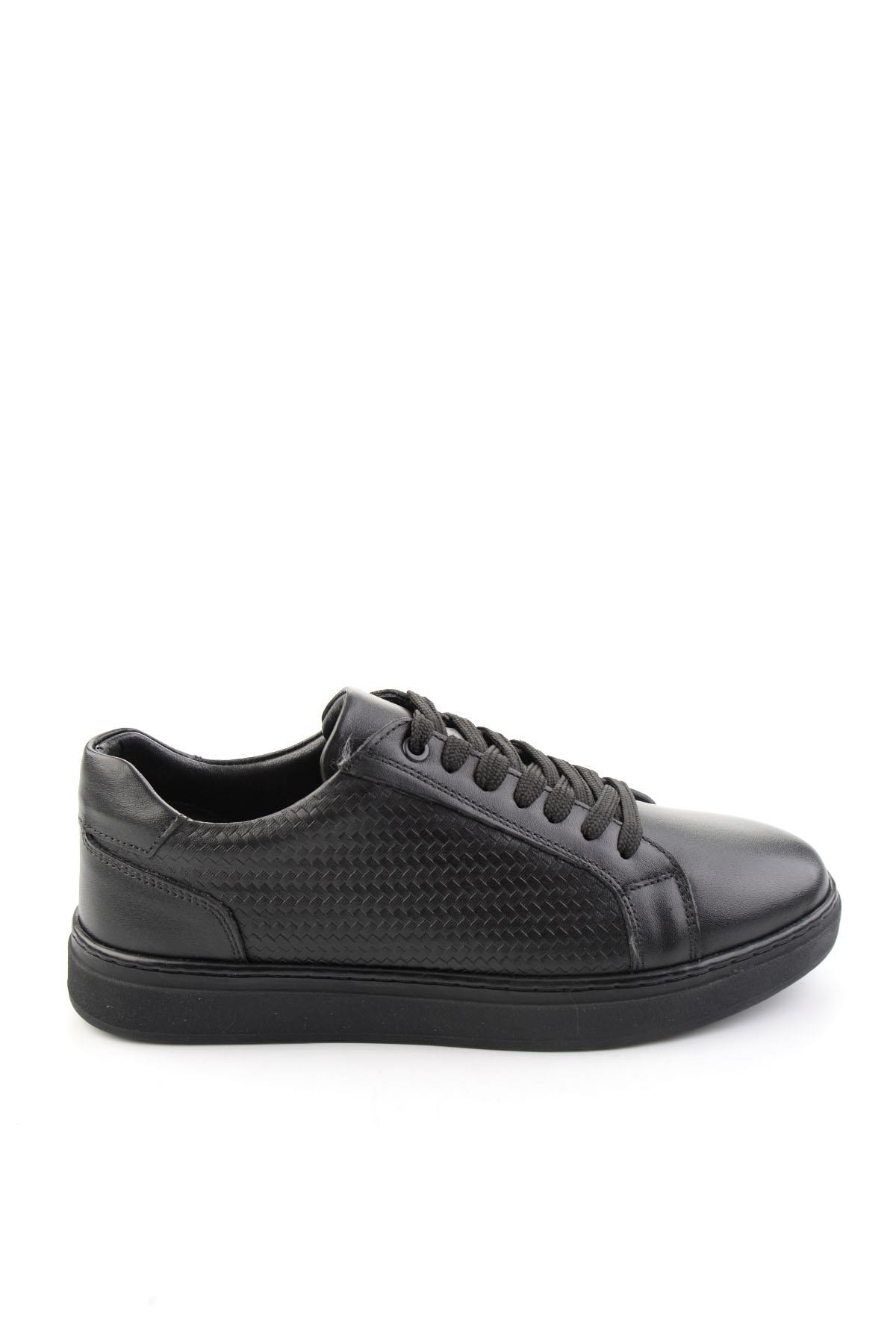 Siyah Siyah Baskılı Hakiki Deri Erkek Sneaker E01807060243
