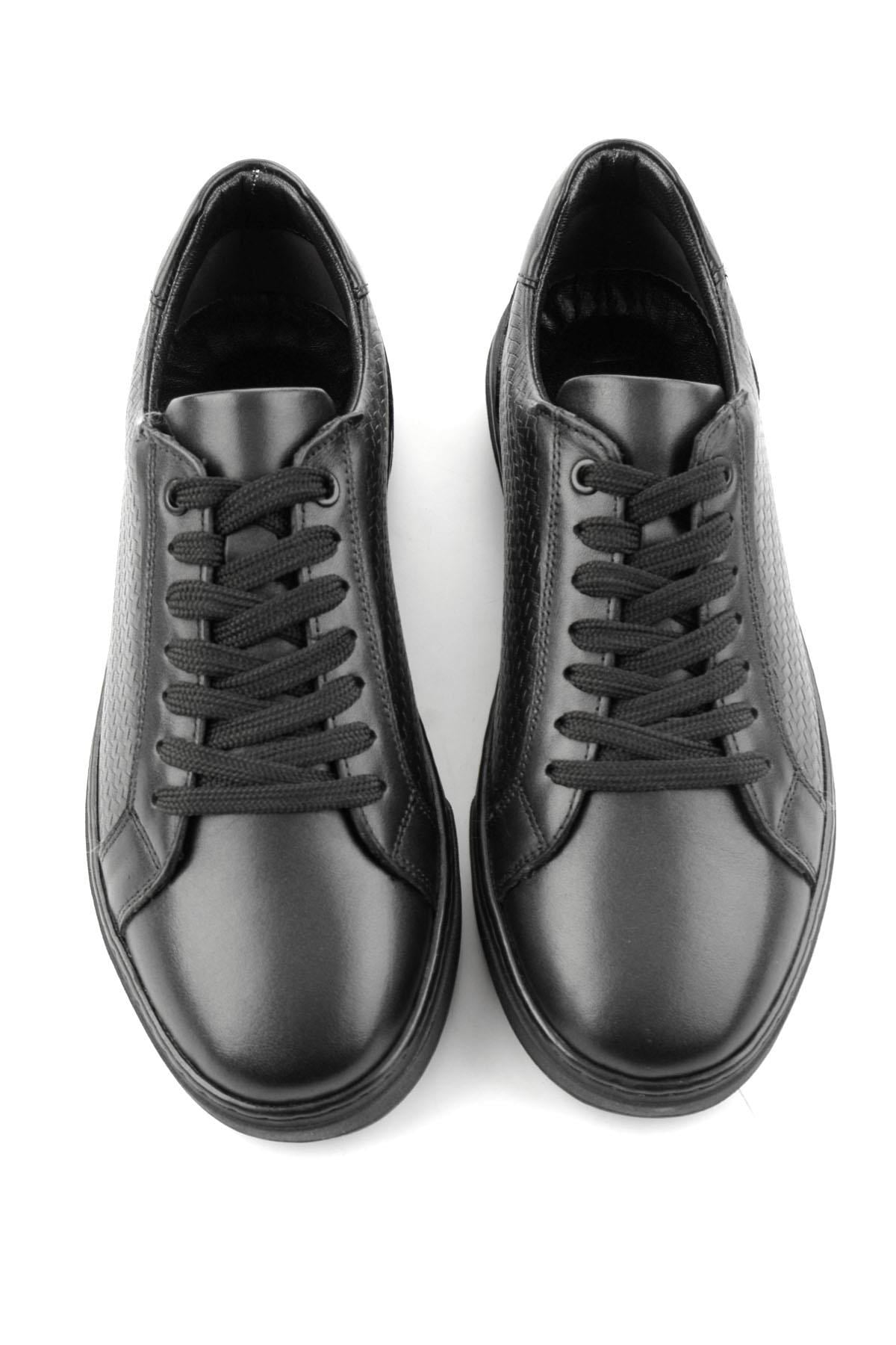 Siyah Siyah Baskılı Hakiki Deri Erkek Sneaker E01807060243