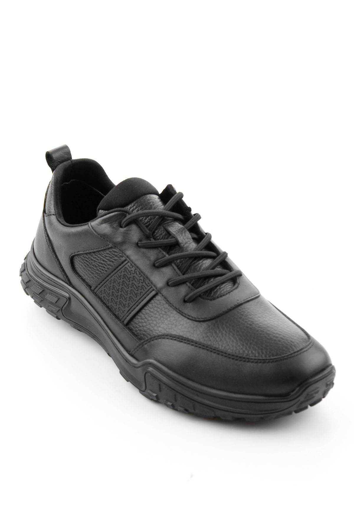 Siyah Siyah Floter Hakiki Deri Erkek Sneaker E01018271043