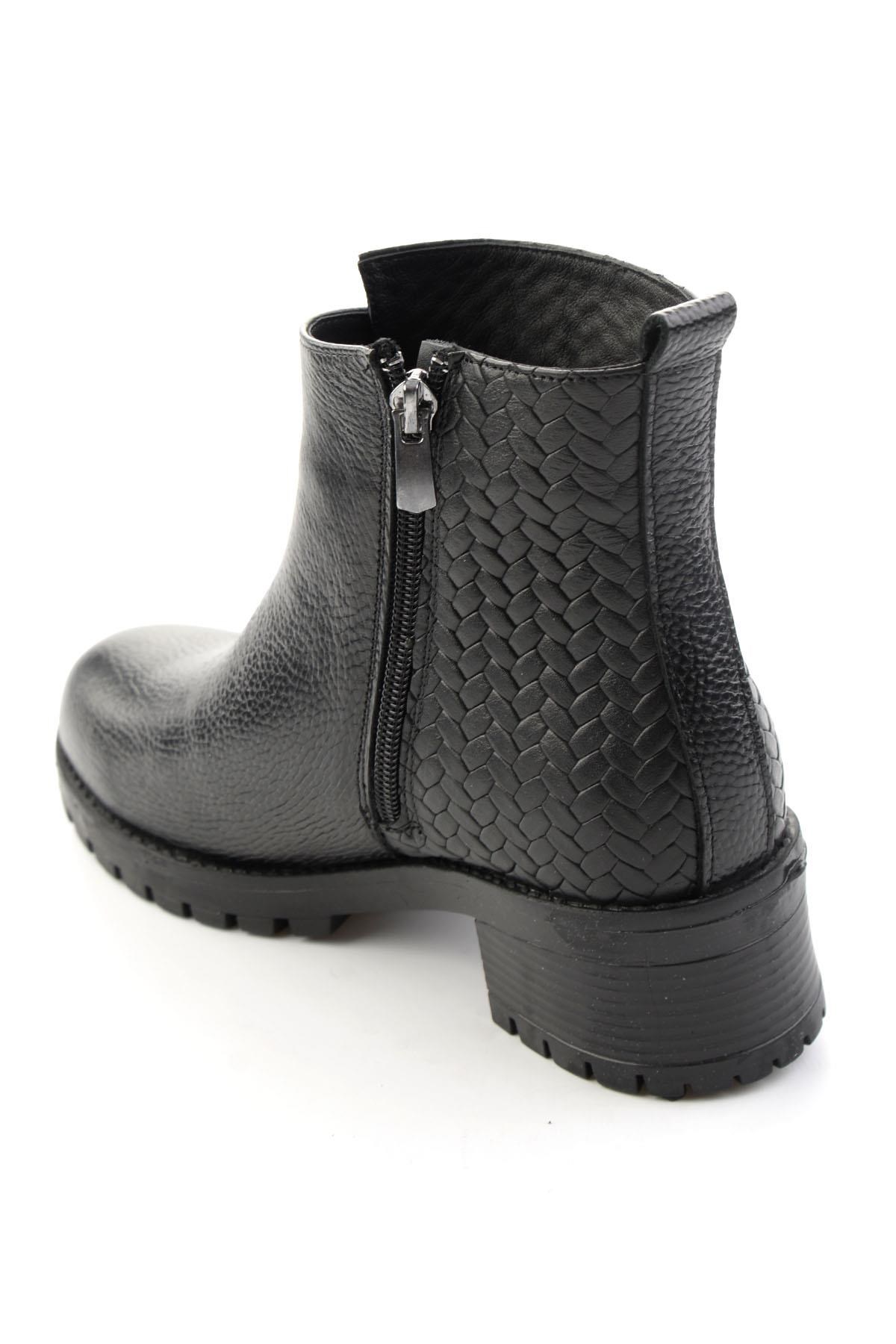Siyah Siyah Hakiki Deri Kadın Bot & Bootie K02531230203