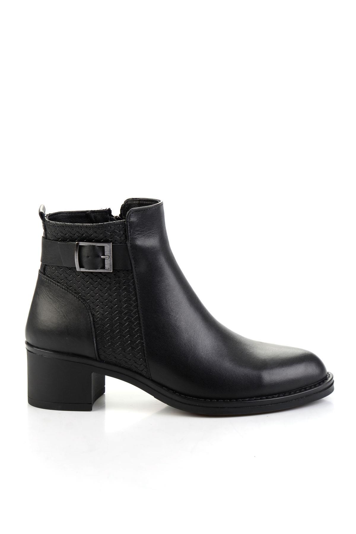 Siyah Siyah Hakiki Deri Kadın Bot & Bootie K02028733703