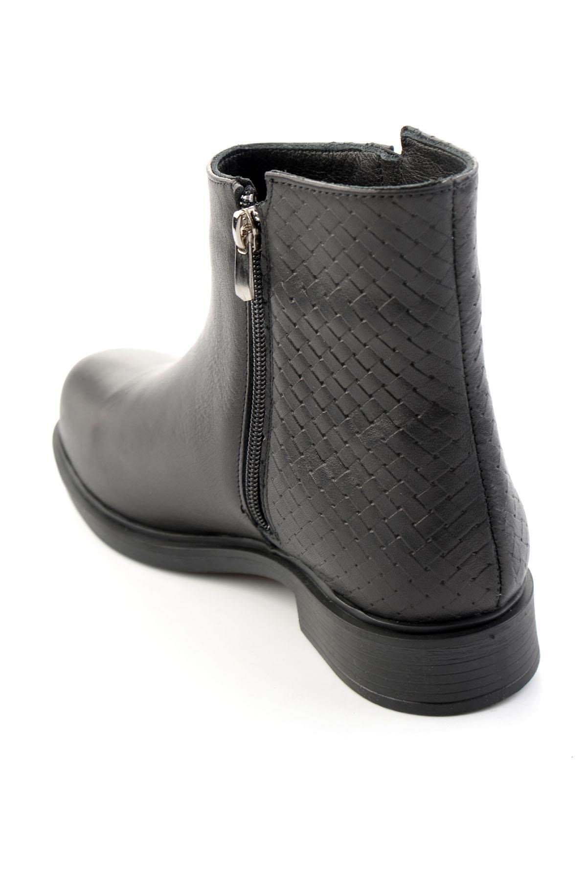 Siyah Siyah Hakiki Deri Kadın Bot & Bootie K02586307003