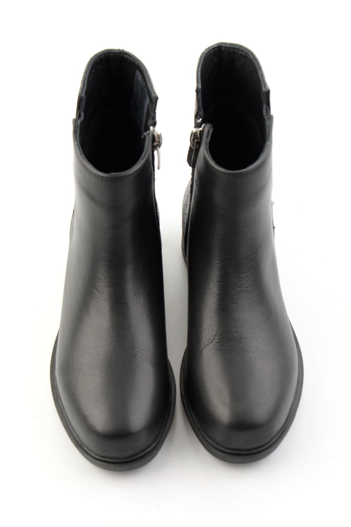 Siyah Siyah Hakiki Deri Kadın Bot & Bootie K02586307003