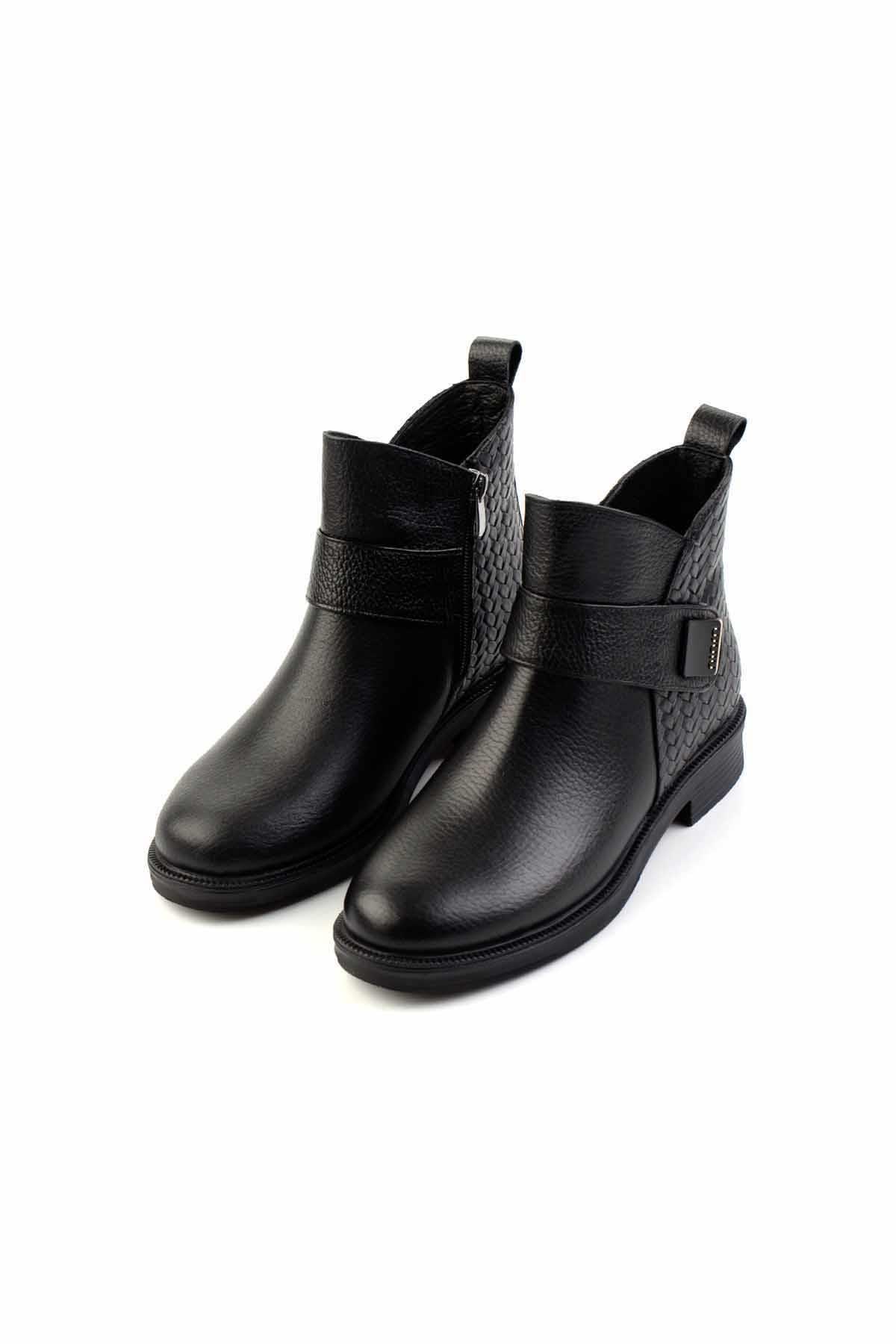 Siyah Siyah Hakiki Deri Kadın Bot & Bootie K02531270003