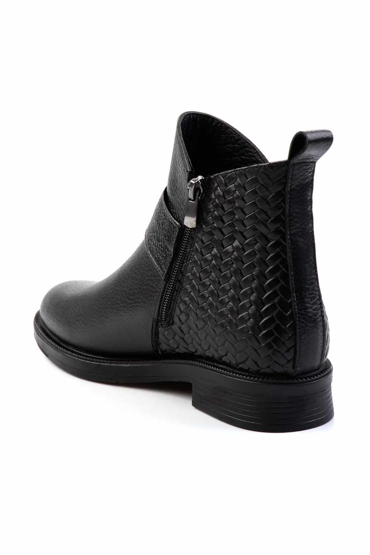 Siyah Siyah Hakiki Deri Kadın Bot & Bootie K02531270003
