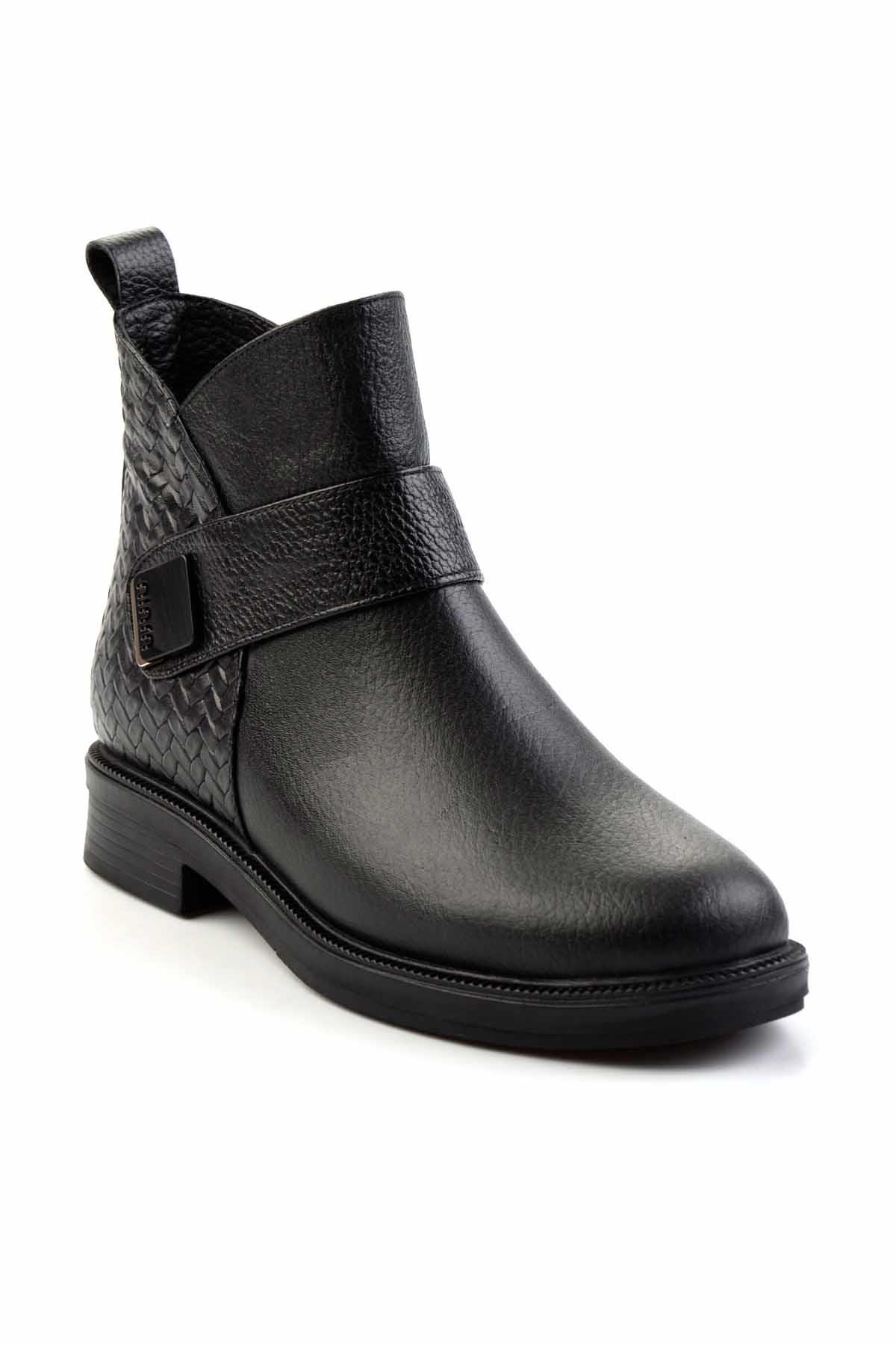 Siyah Siyah Hakiki Deri Kadın Bot & Bootie K02531270003