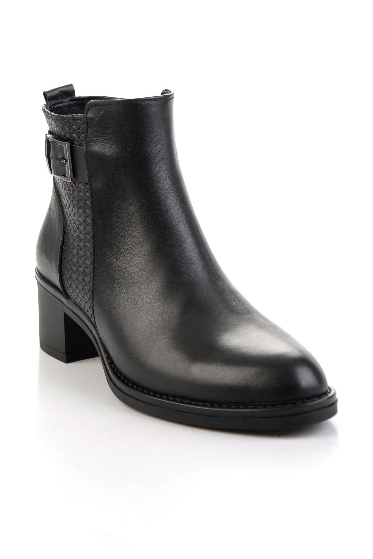 Siyah Siyah Hakiki Deri Kadın Bot & Bootie K02028733703