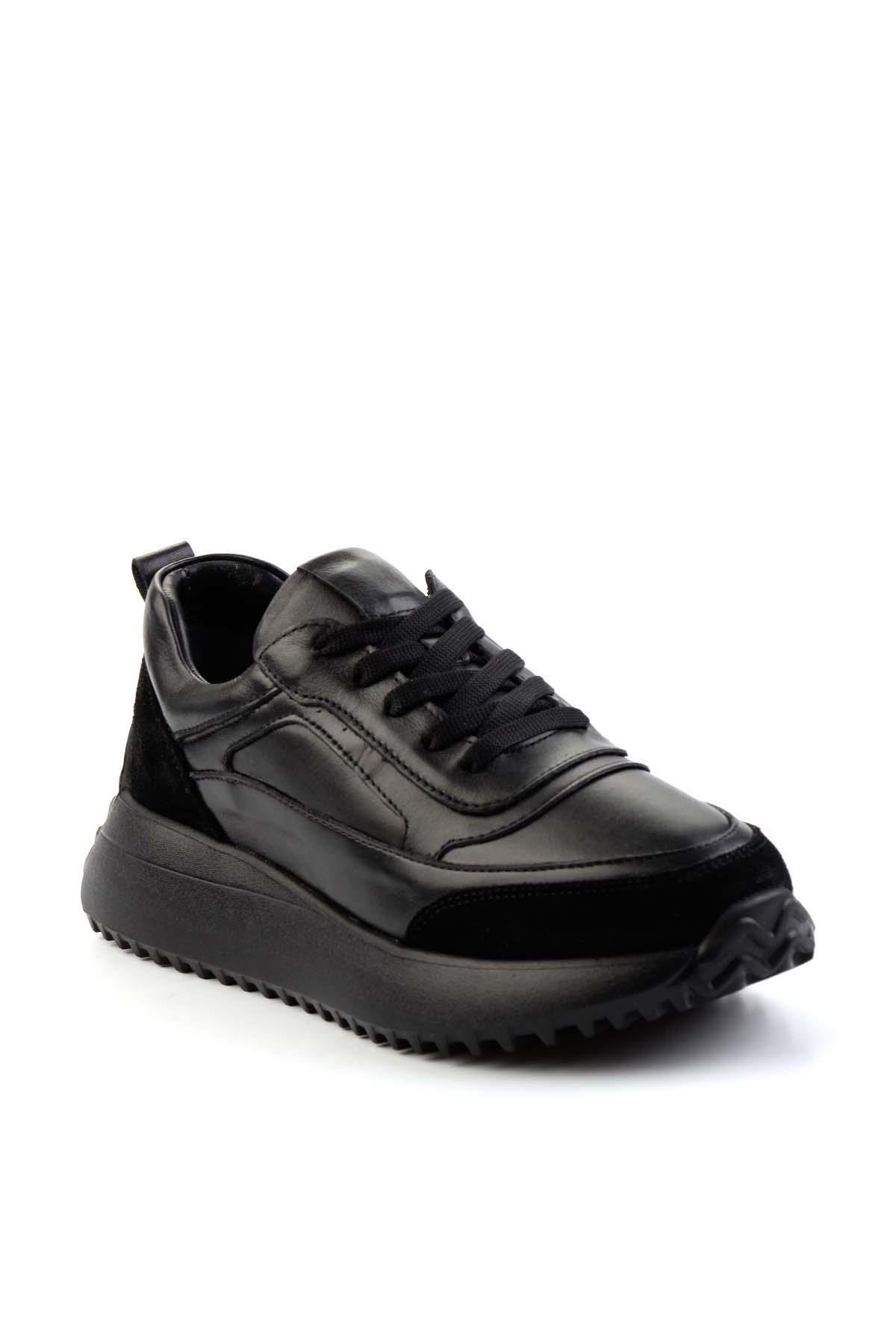 Siyah Siyah Hakiki Deri Kadın Sneaker K01048002303