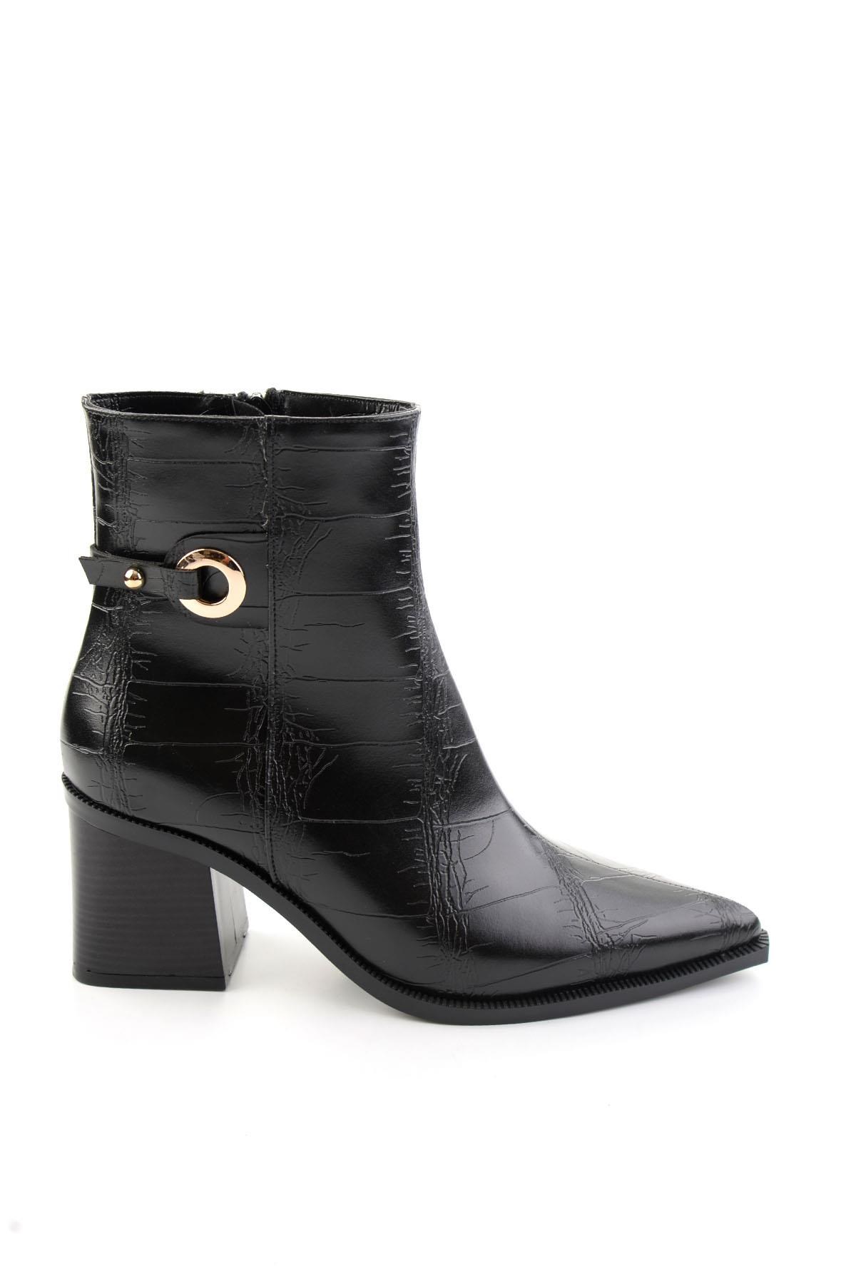 Siyah Siyah Kroko  Kadın Bot & Bootie K02565061509
