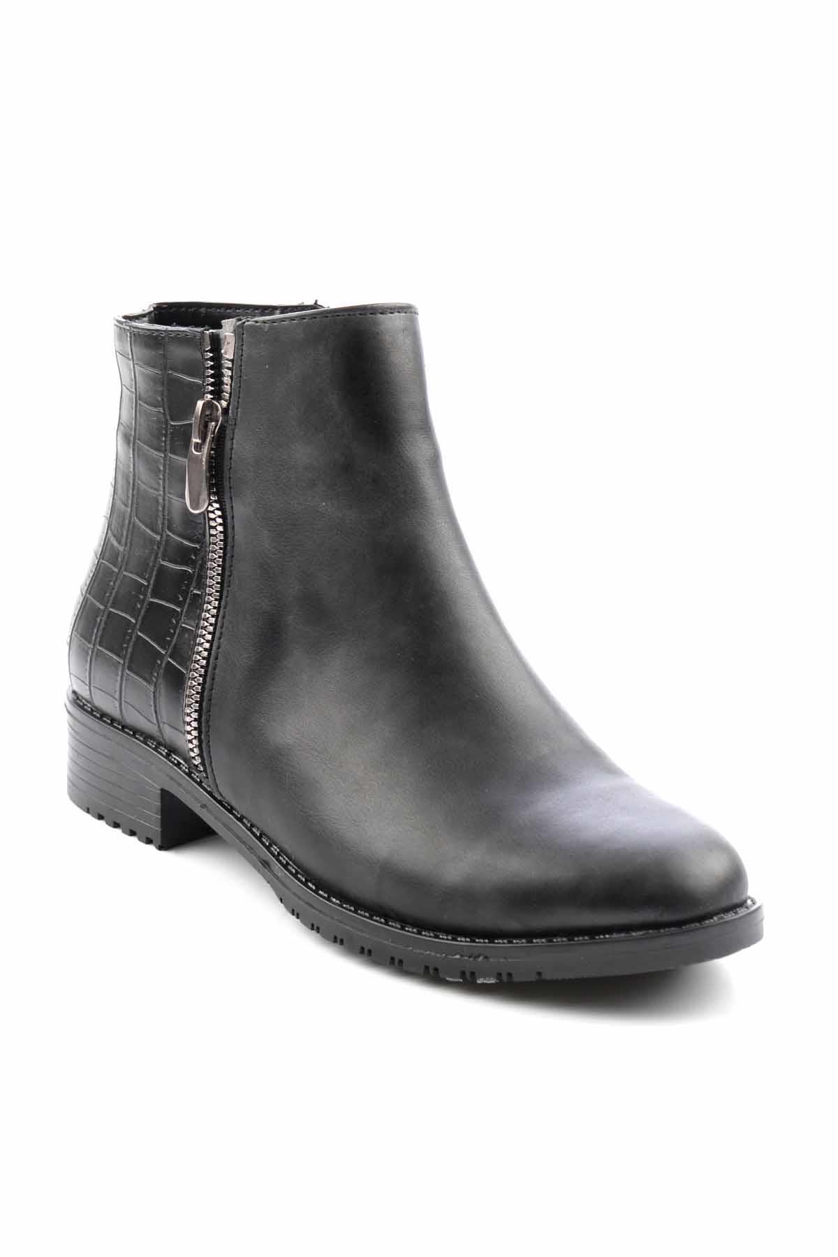 Siyah Siyah Kroko  Kadın Bot & Bootie K02659050509