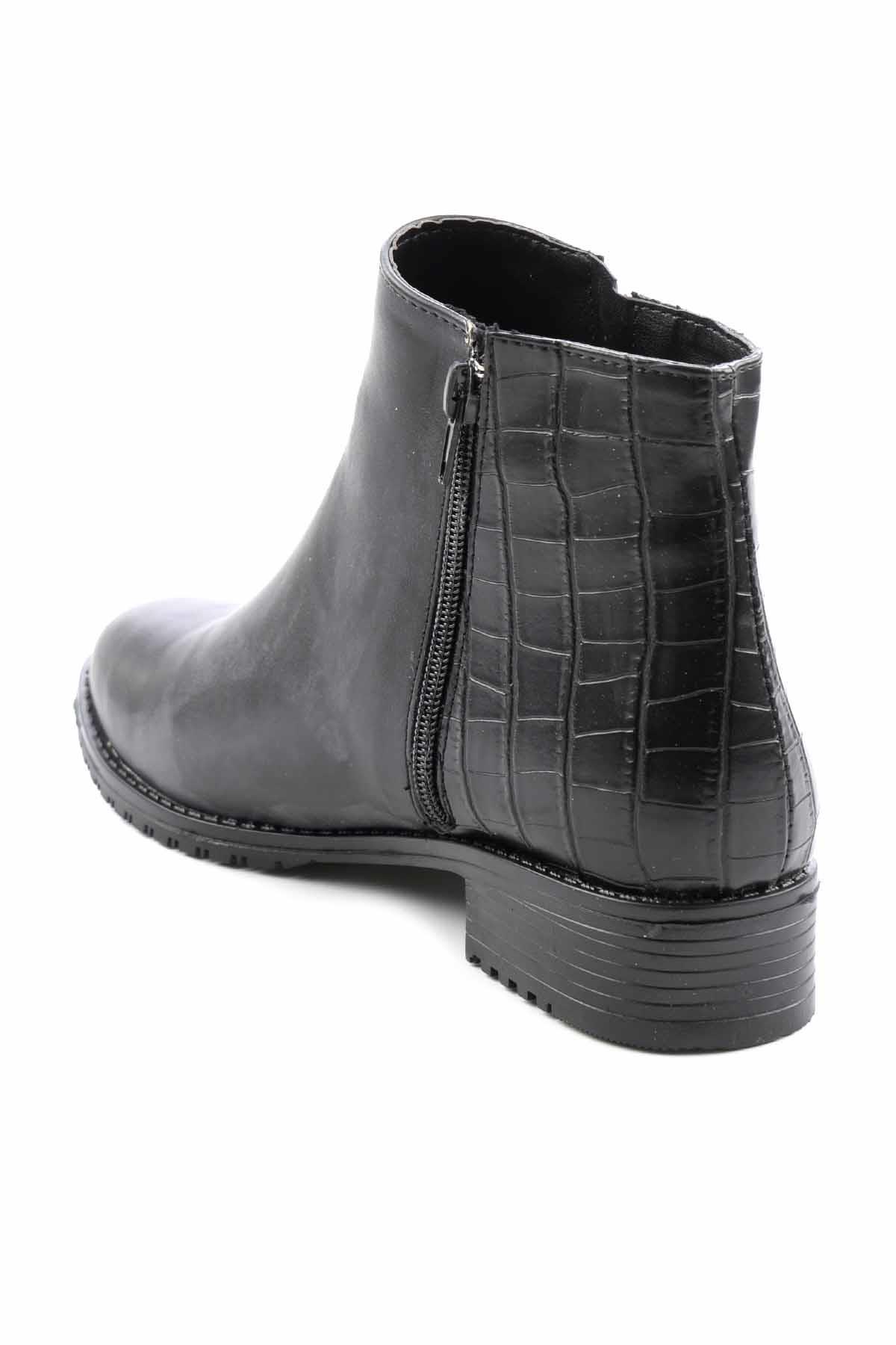Siyah Siyah Kroko  Kadın Bot & Bootie K02659050509