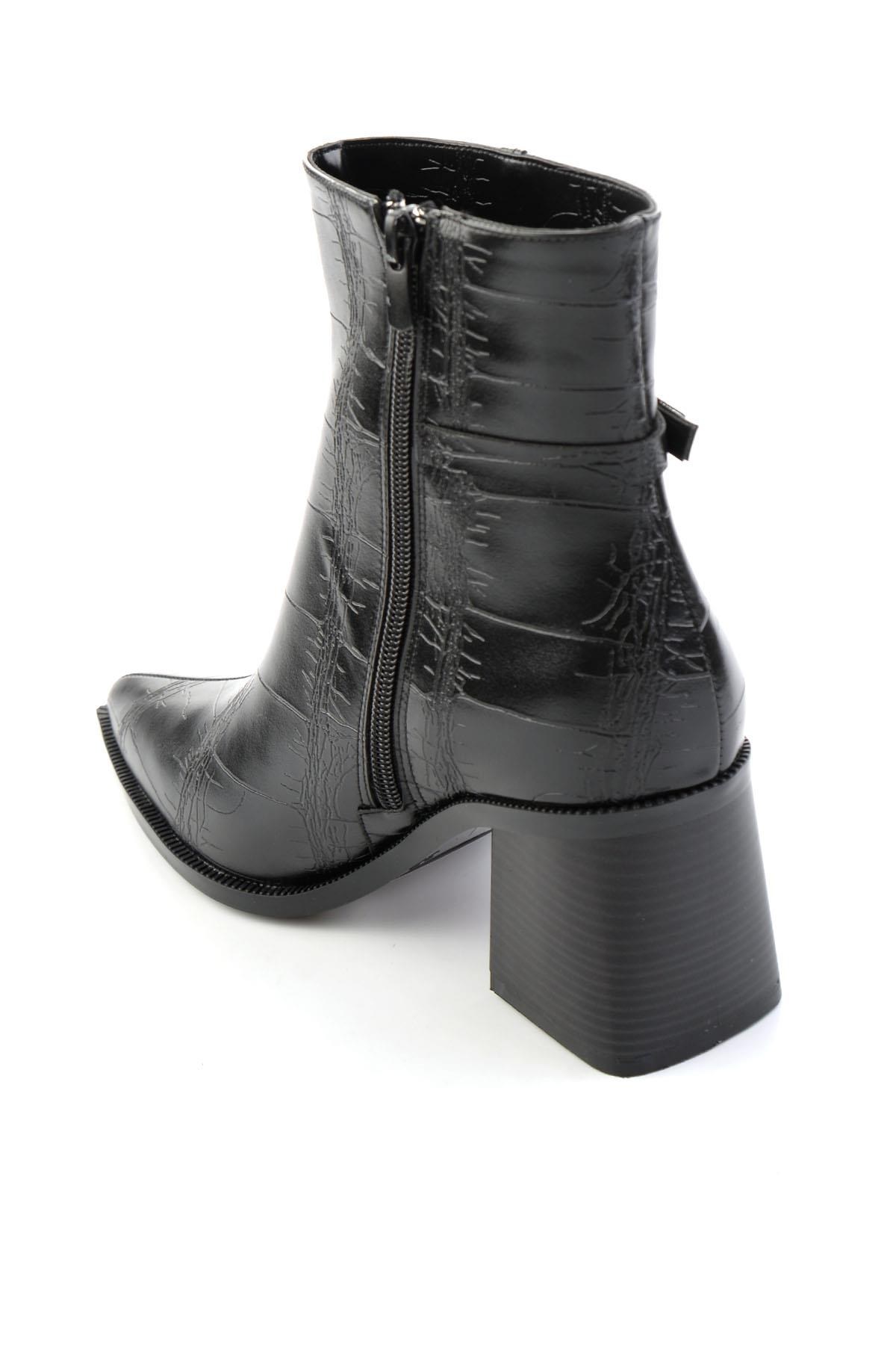 Siyah Siyah Kroko  Kadın Bot & Bootie K02565061509