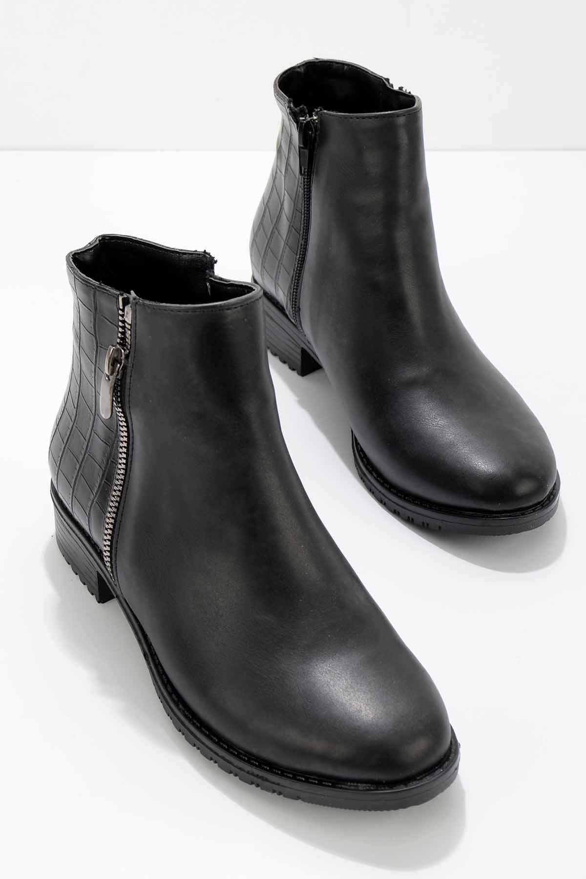 Siyah Siyah Kroko  Kadın Bot & Bootie K02659050509