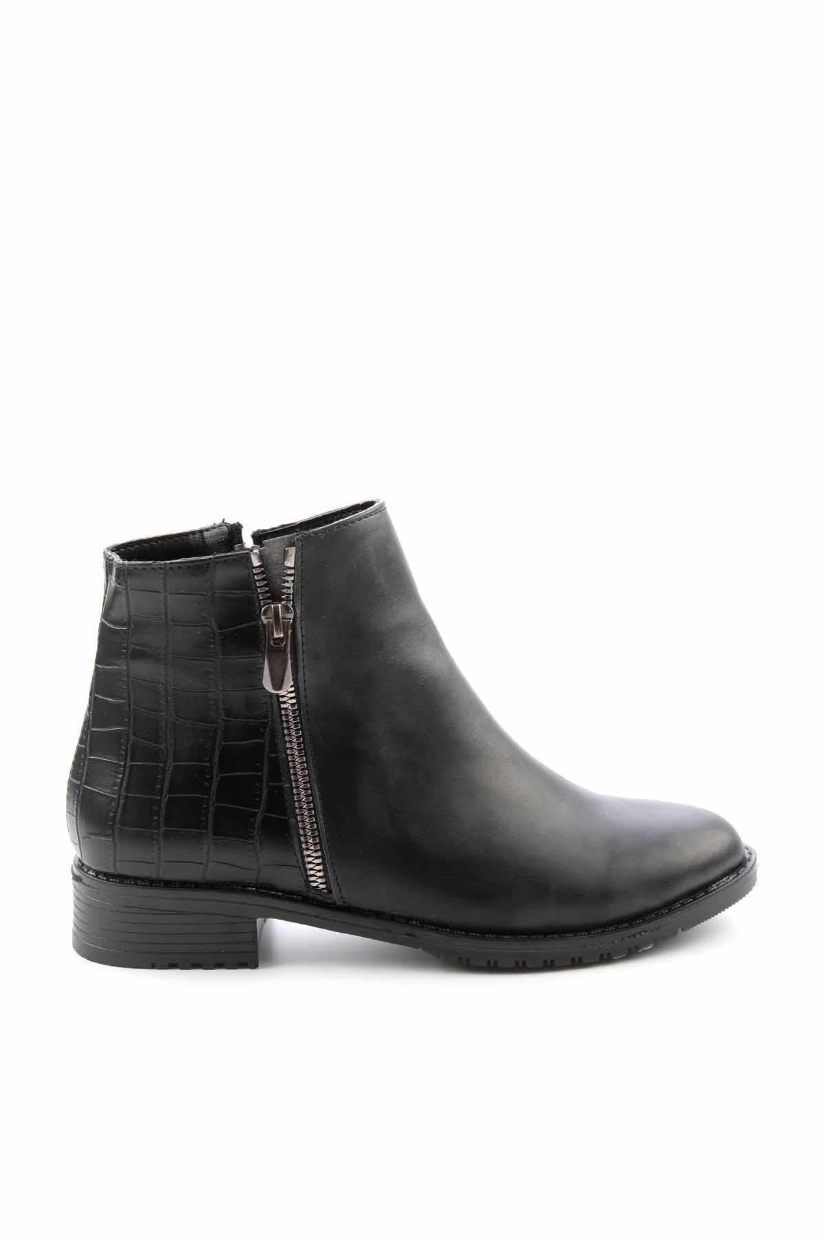 Siyah Siyah Kroko  Kadın Bot & Bootie K02659050509