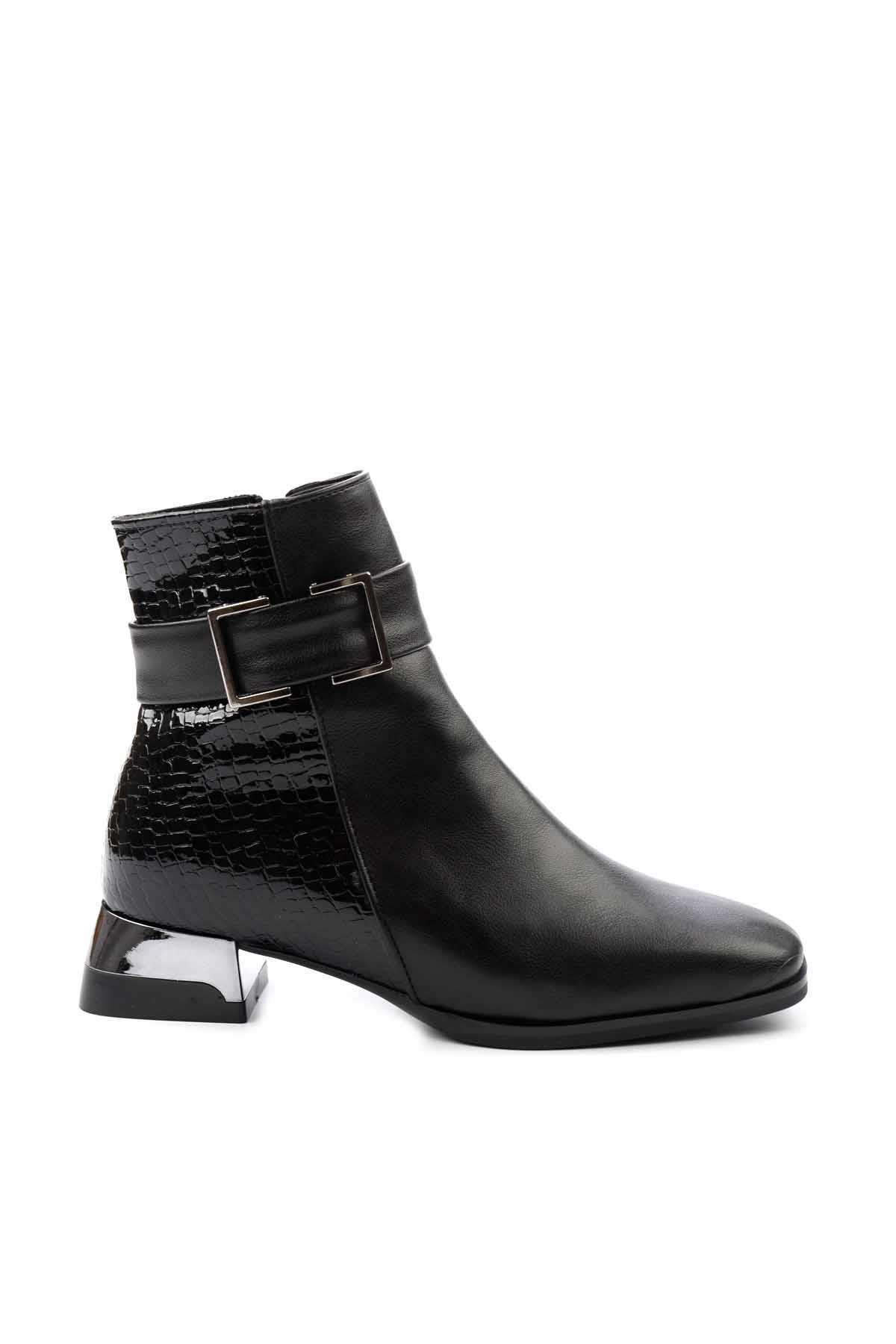 Siyah Siyah Kroko  Kadın Bot & Bootie K02874041309