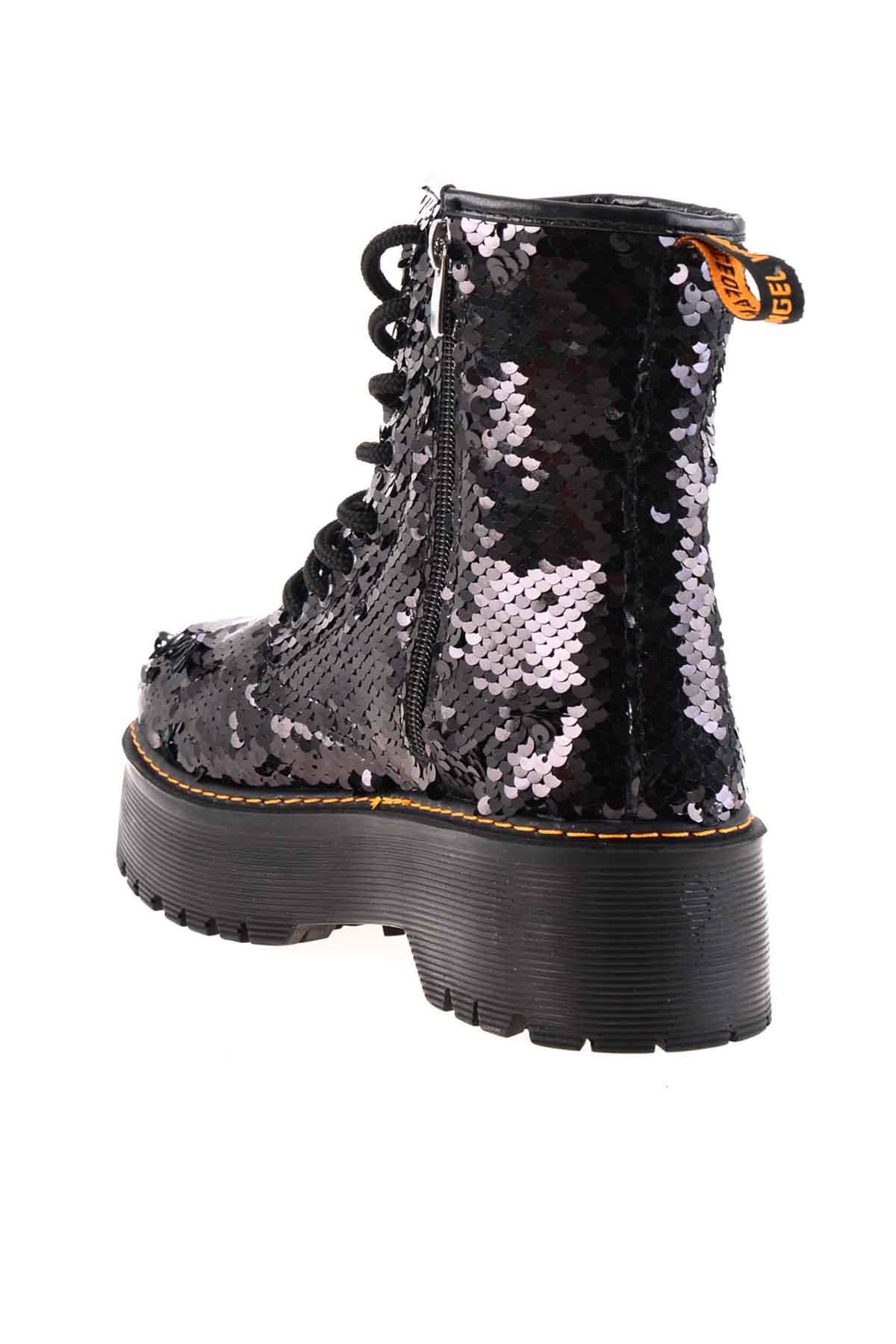 Siyah Siyah Pullu  Kadın Bot & Bootie K0512111153