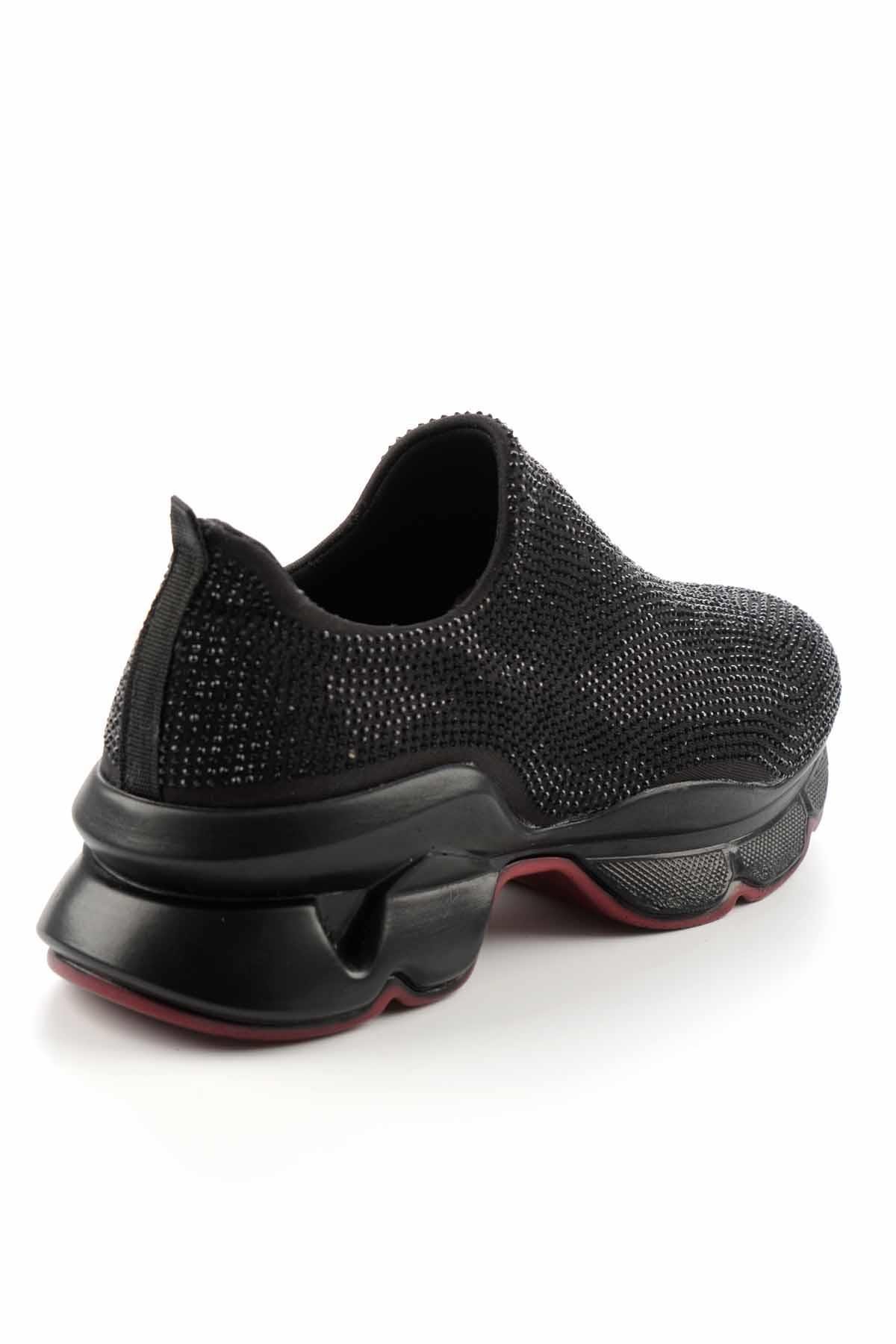 Siyah Siyah Streç  Kadın Sneaker K01868302517