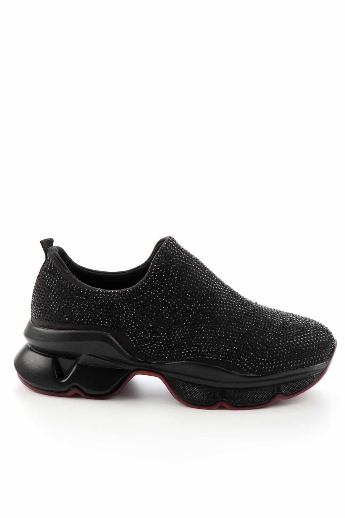 Siyah Siyah Streç  Kadın Sneaker K01868302517