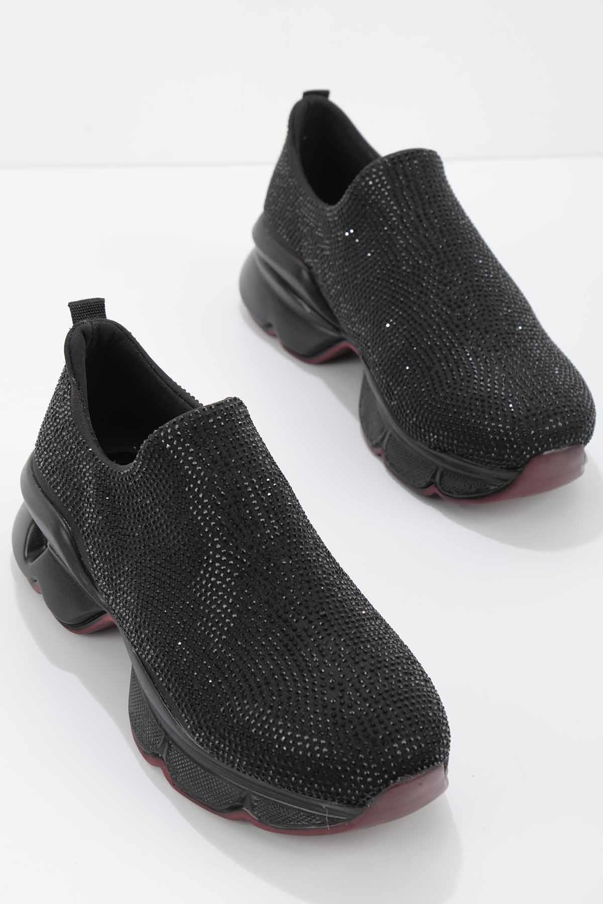Siyah Siyah Streç  Kadın Sneaker K01868302517