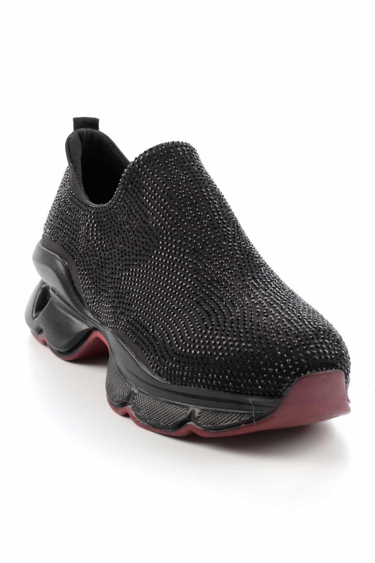 Siyah Siyah Streç  Kadın Sneaker K01868302517