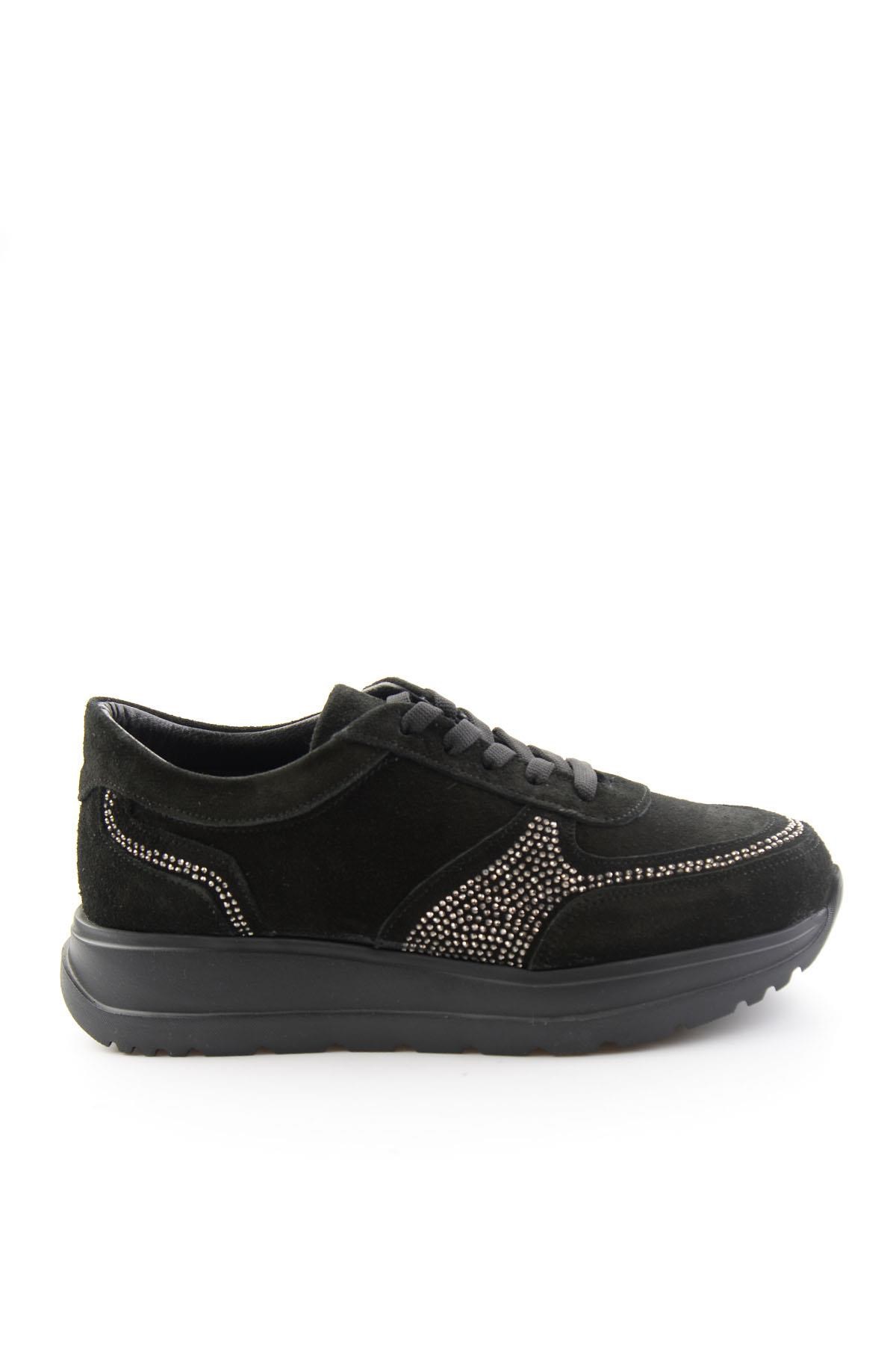 Siyah Süet Hakiki Deri Kadın Sneaker K01753051402