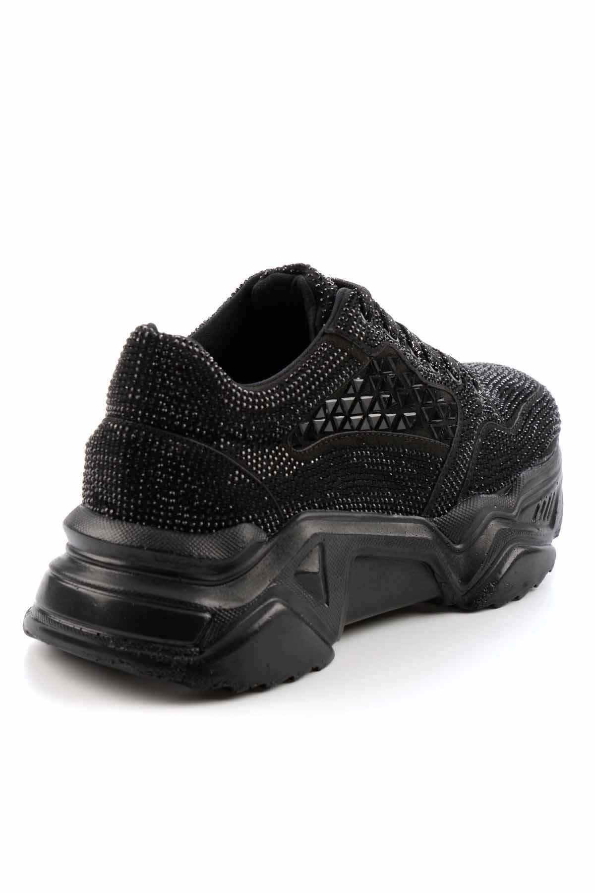 Siyah Taşlı  Kadın Sneaker K01868302802