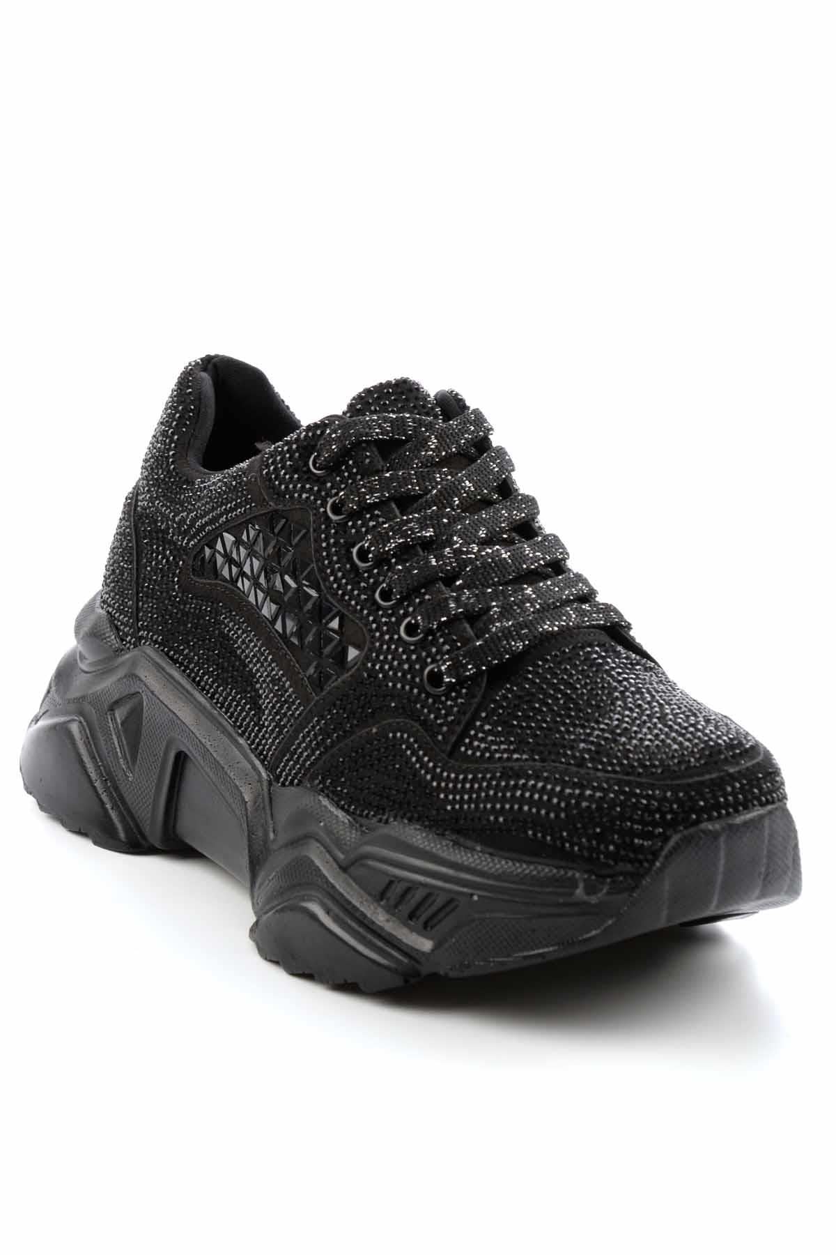 Siyah Taşlı  Kadın Sneaker K01868302802
