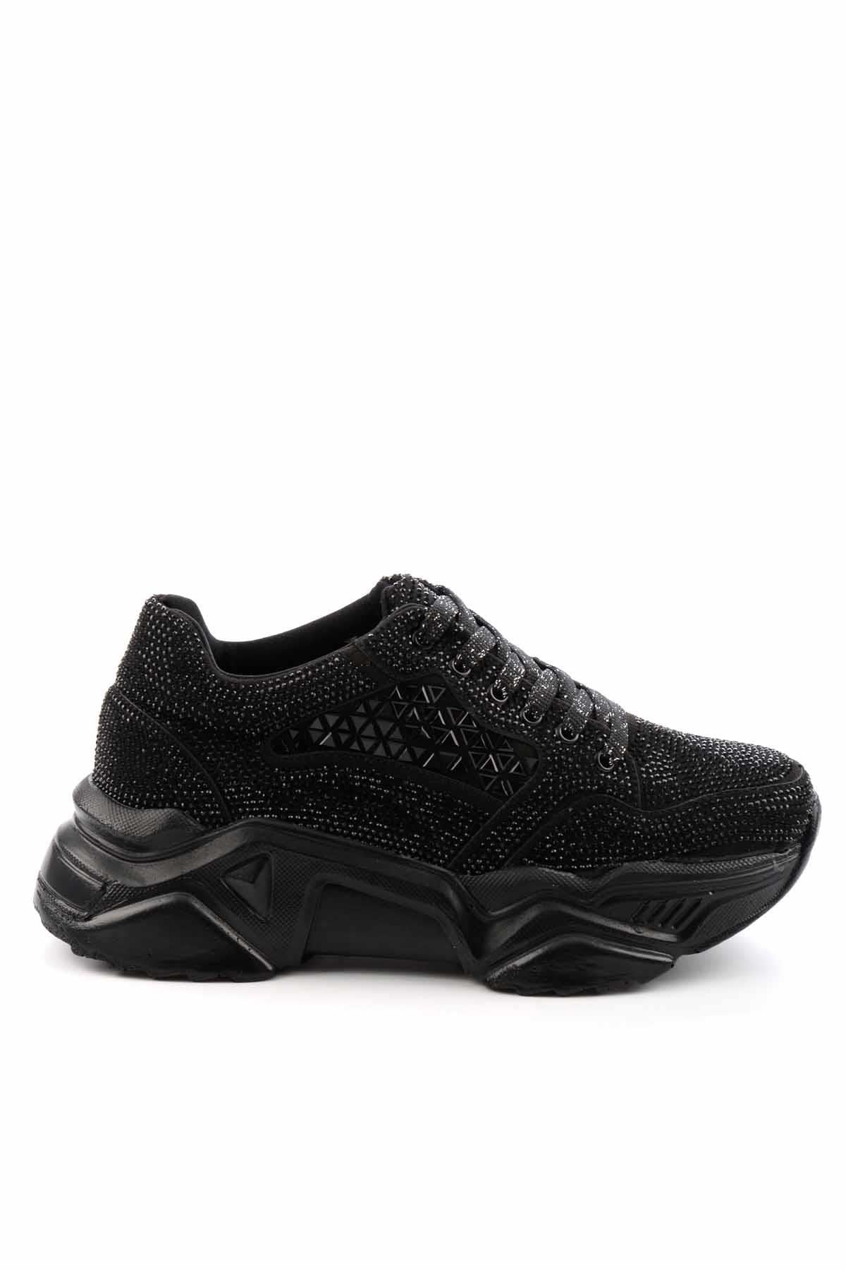 Siyah Taşlı  Kadın Sneaker K01868302802