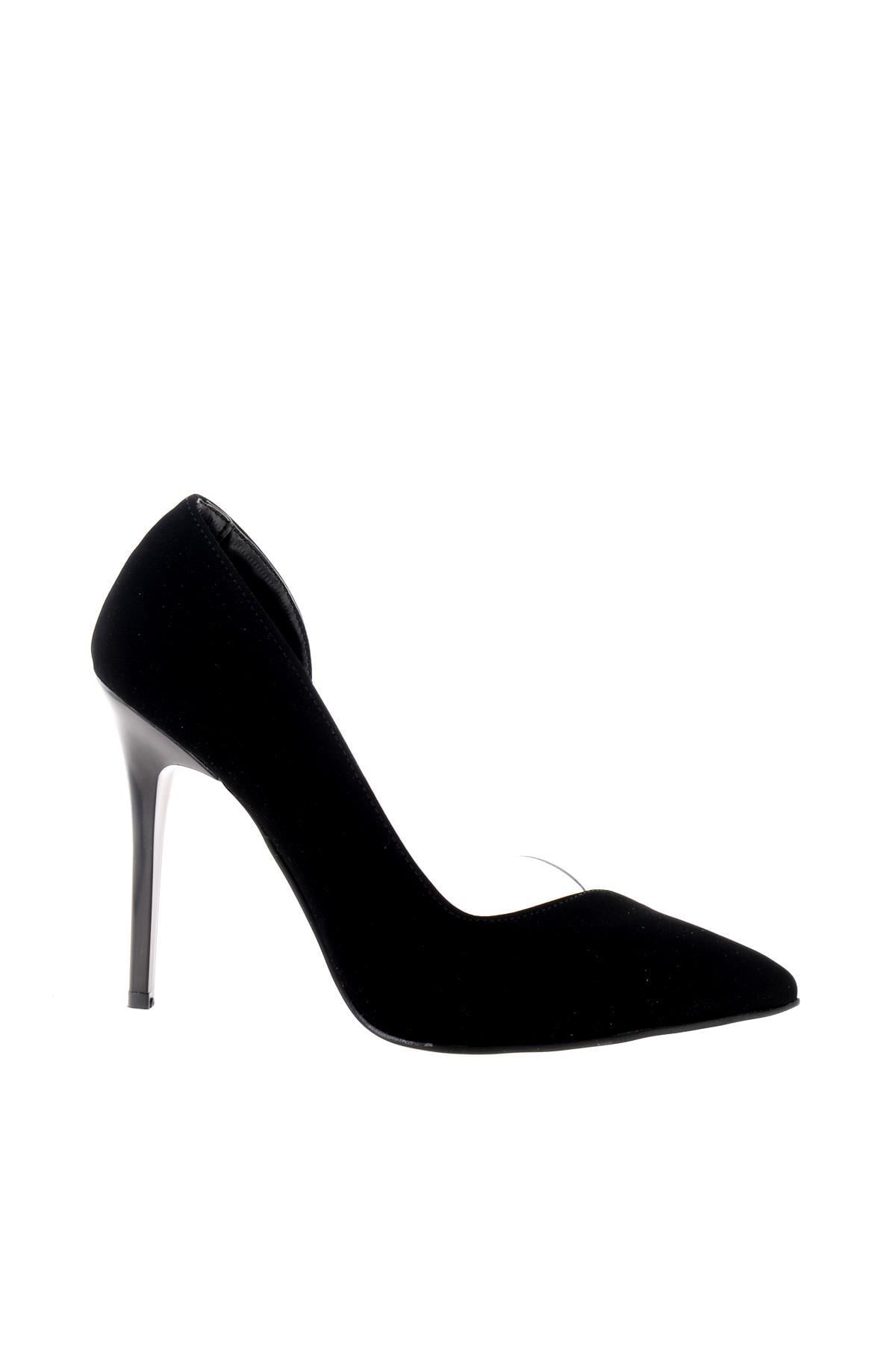 Siyah Velvet  Kadın Klasik Topuklu Ayakkabı K01596177206