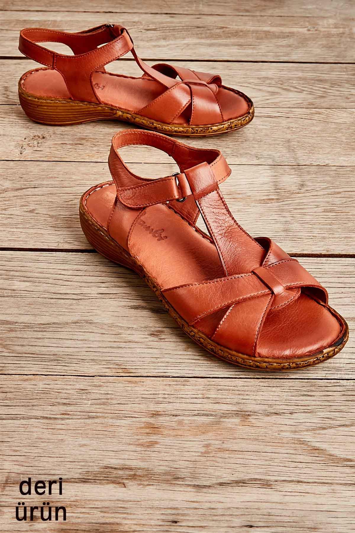 Taba Hakiki Deri Kadın Sandalet K05809926803