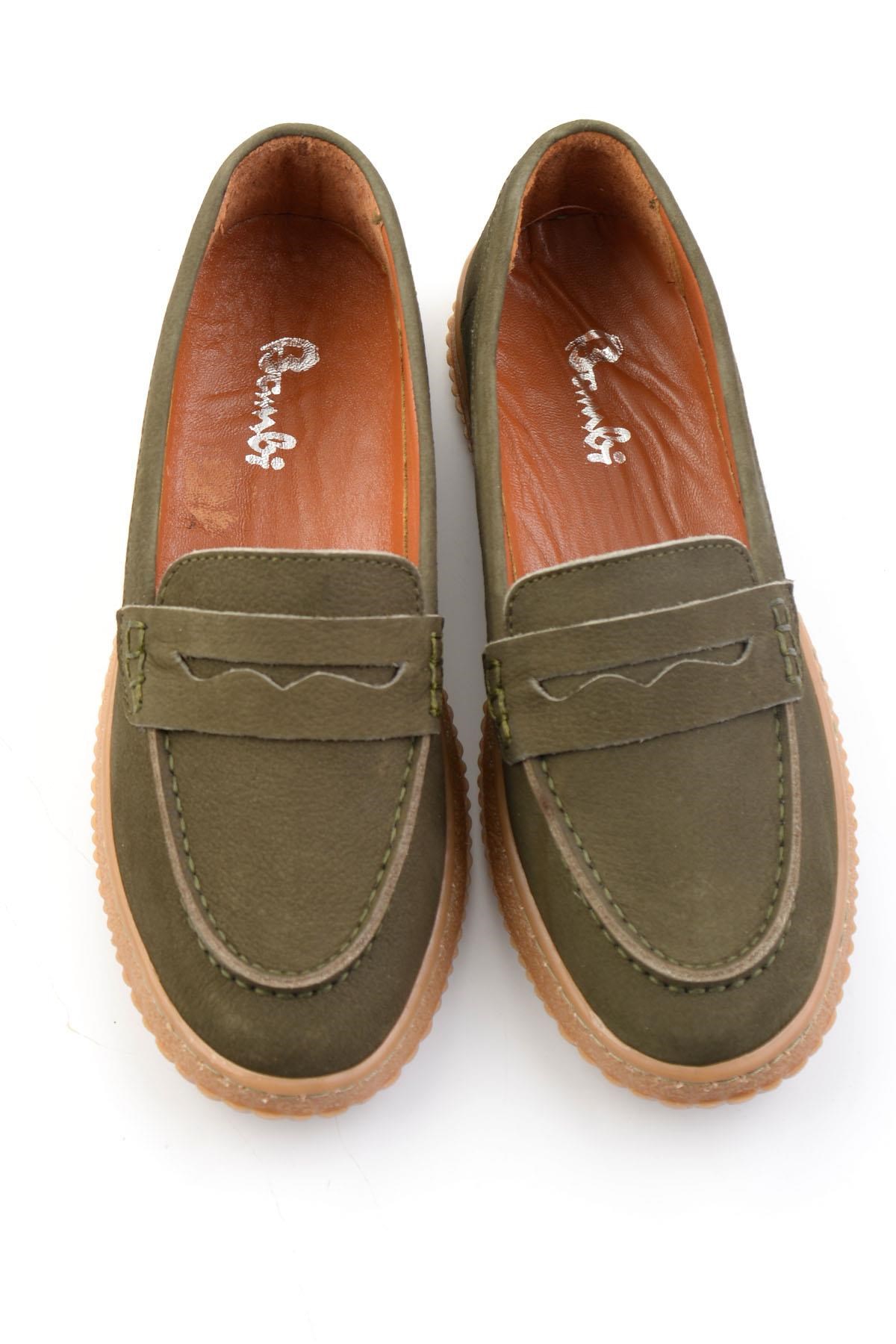 Yeşil Hakiki Deri Kadın Loafer Ayakkabı K01045050401