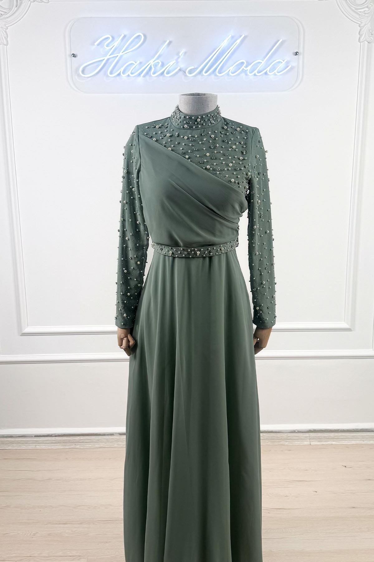 Ahenk Çağla Yeşili Şifon Tesettür AbiyeLP6328