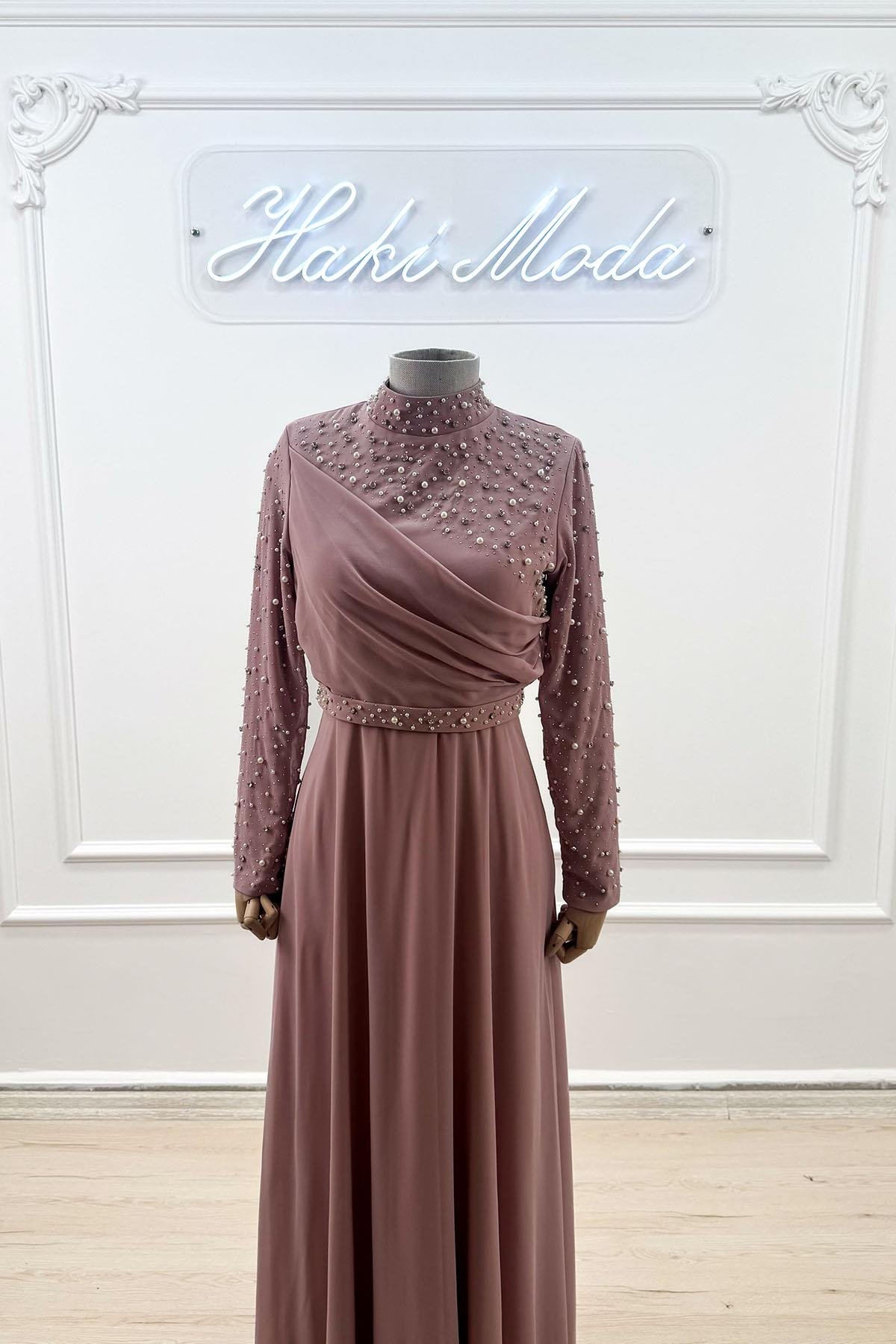 Ahenk Gül Şifon Tesettür AbiyeLP6328