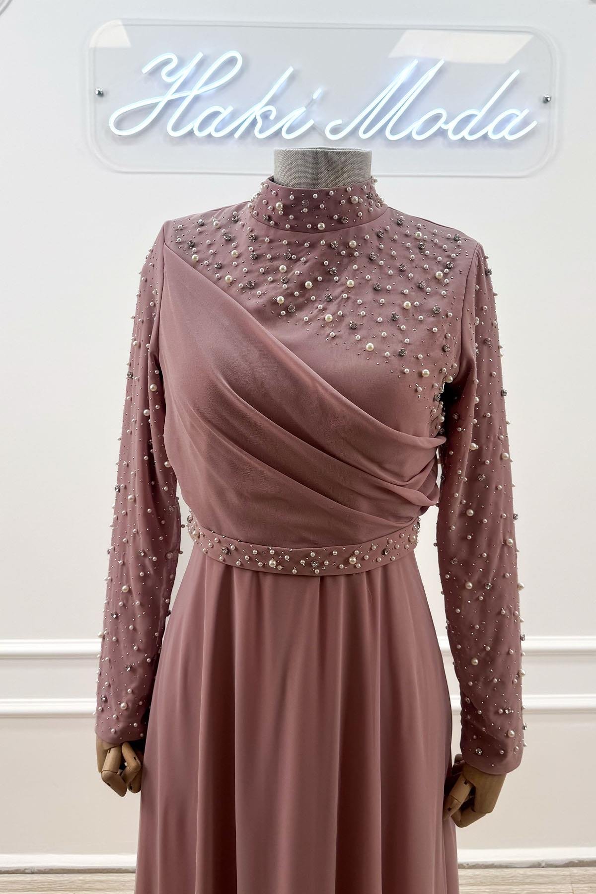 Ahenk Gül Şifon Tesettür AbiyeLP6328