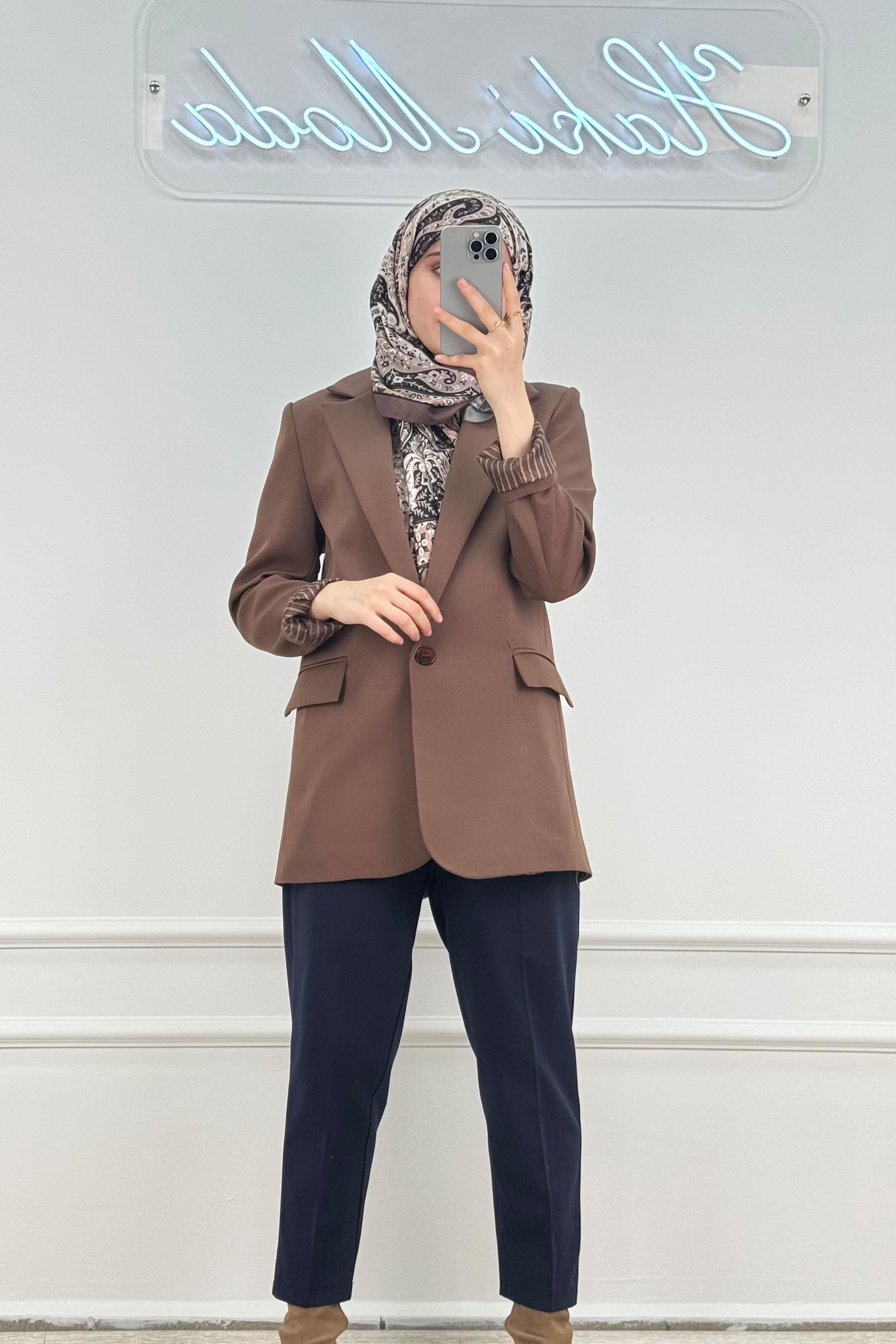 Astarı Çizgili Acı Kahve CeketHM1323