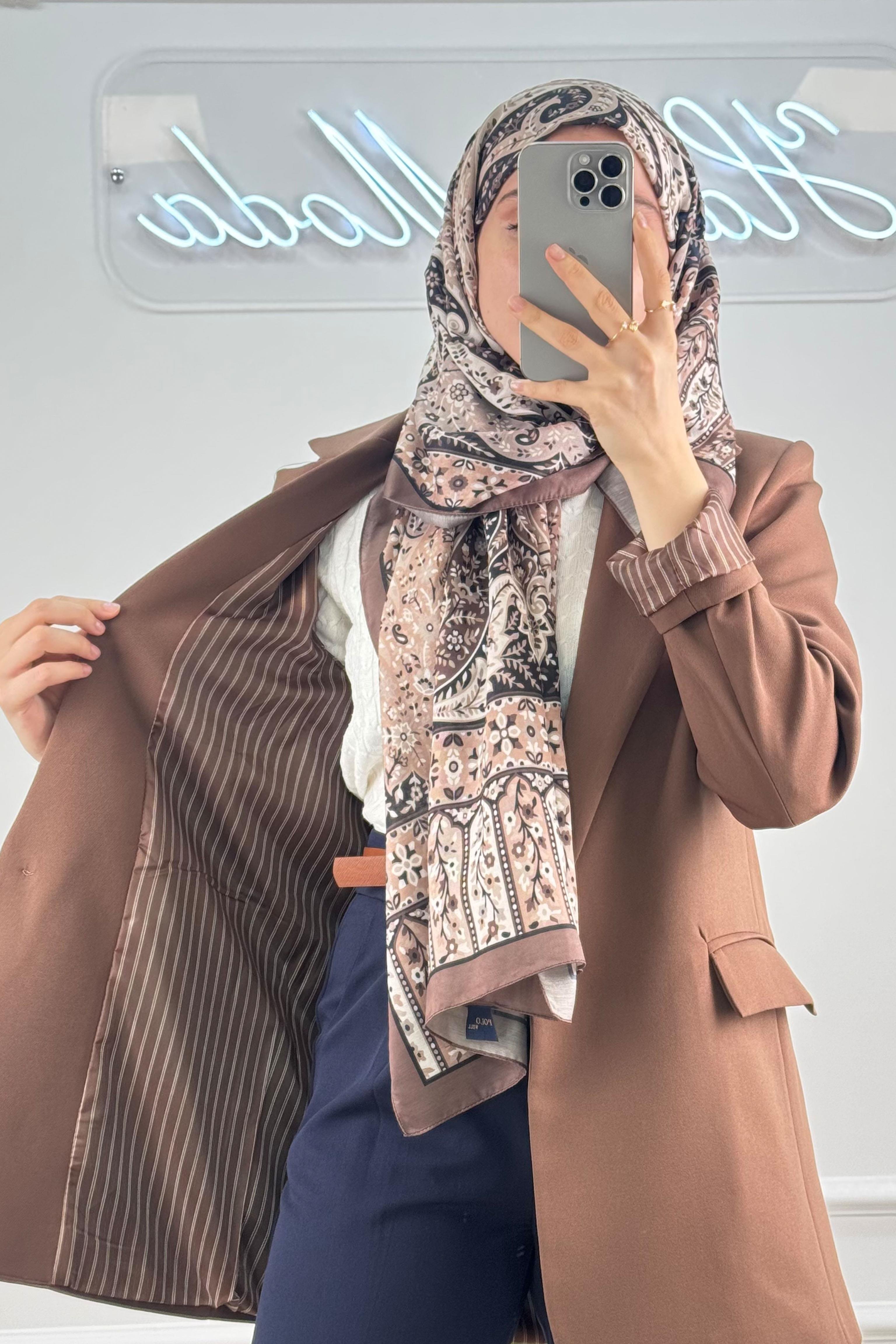 Astarı Çizgili Acı Kahve CeketHM1323