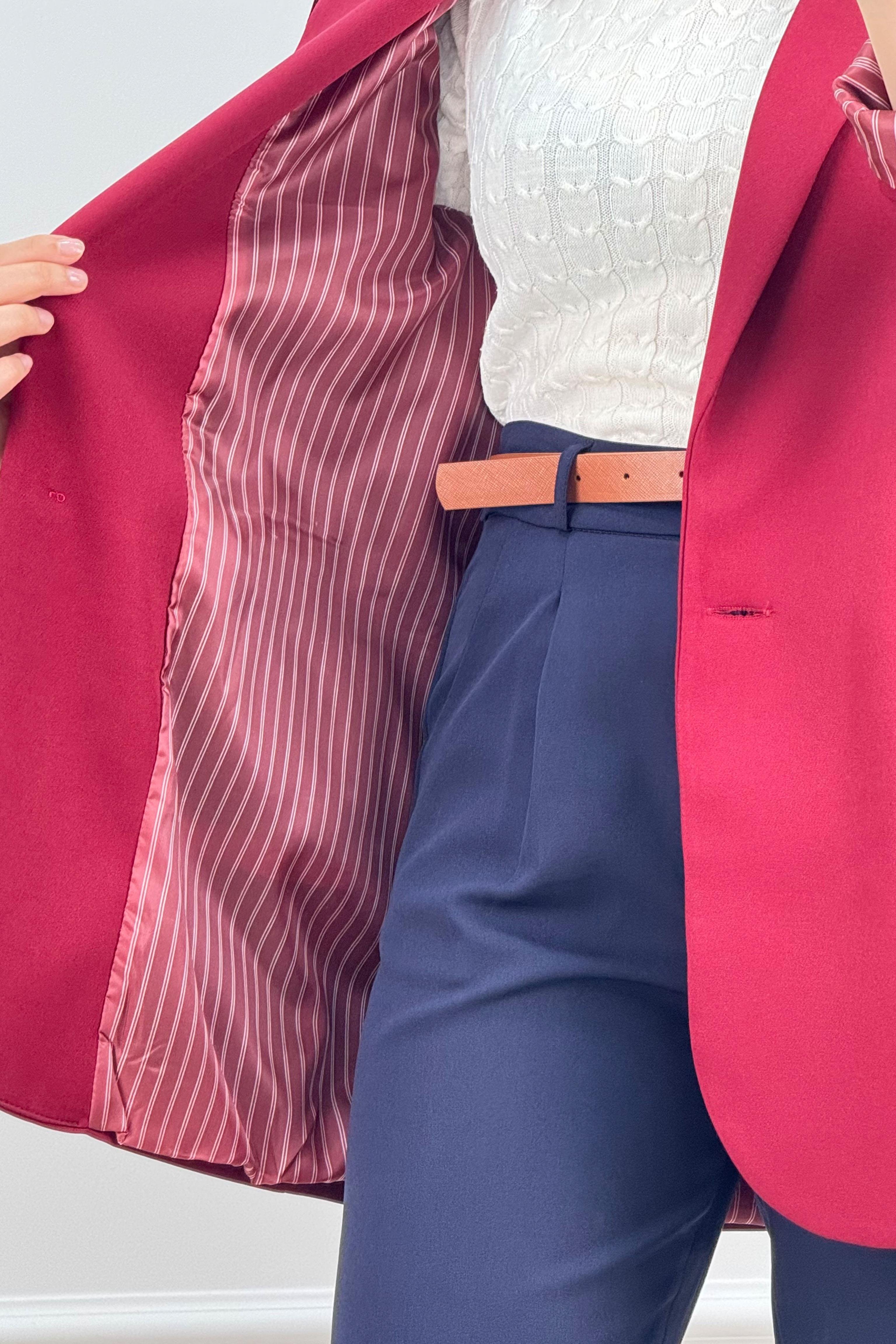 Astarı Çizgili Bordo CeketHM1323