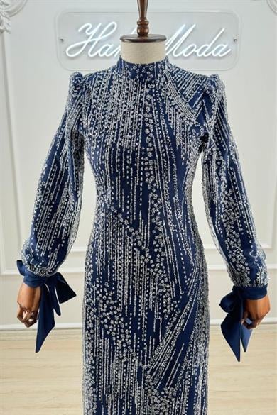 Ayla Taşlı Lacivert Tesettür AbiyeLP6143