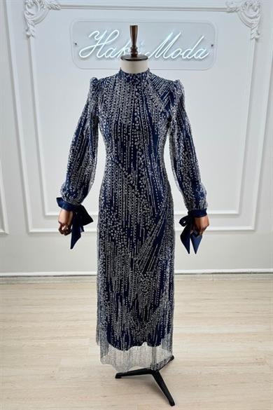 Ayla Taşlı Lacivert Tesettür AbiyeLP6143